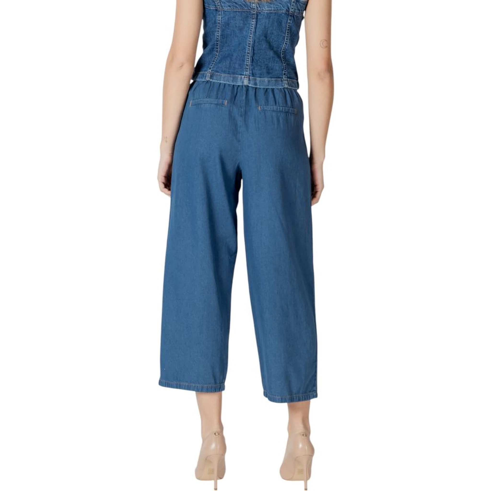 Blue Cotton Cropped Jeans