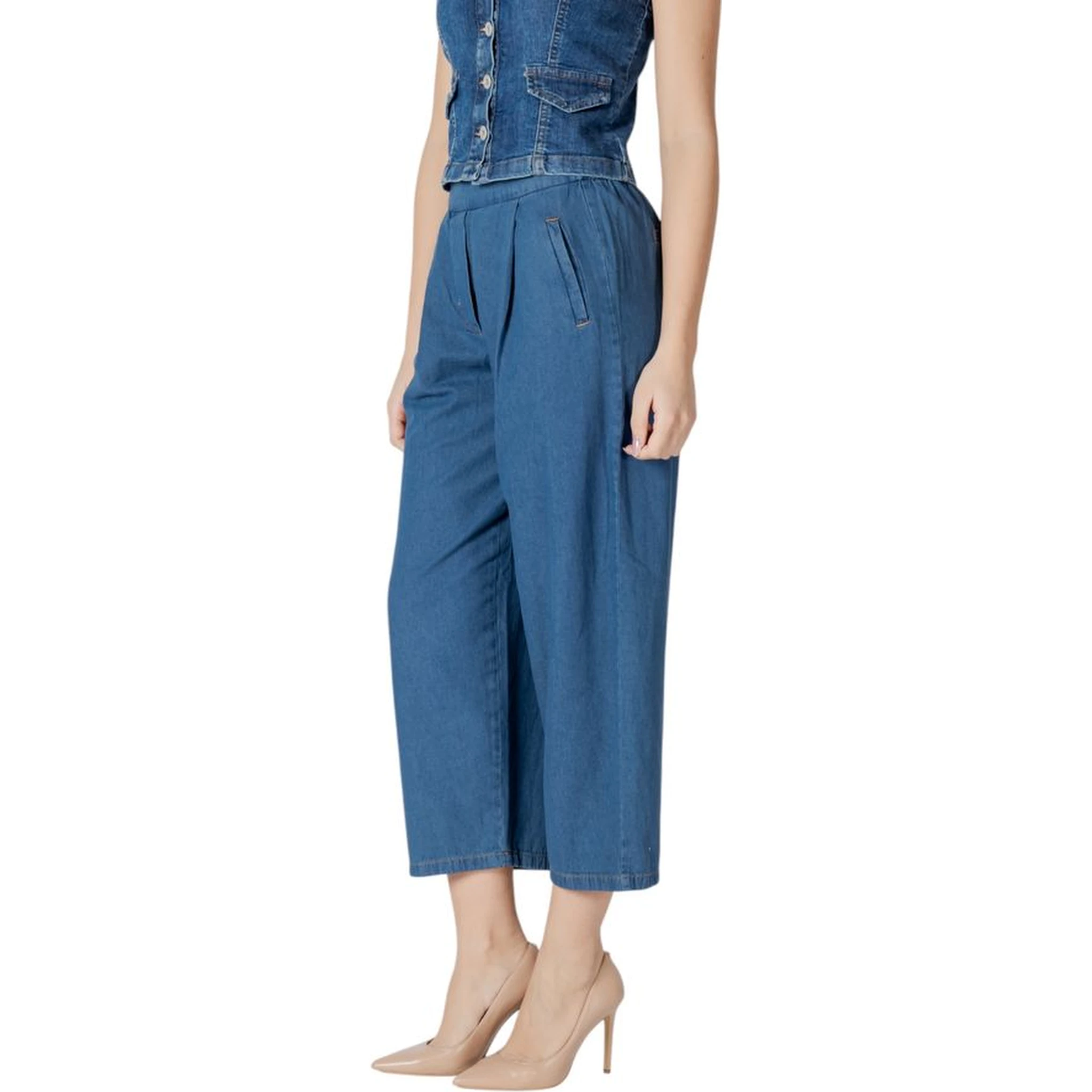 Blue Cotton Cropped Jeans
