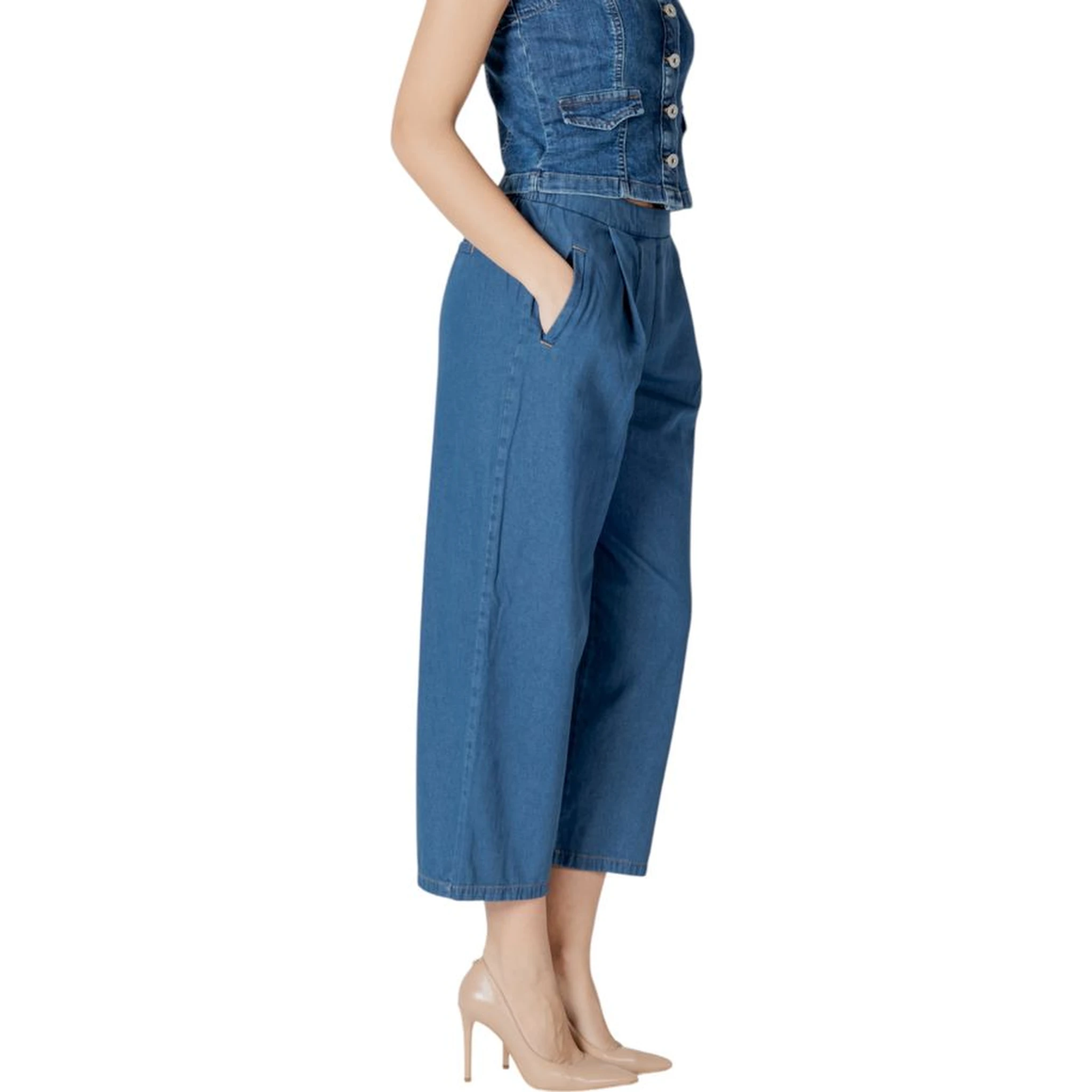Blue Cotton Cropped Jeans