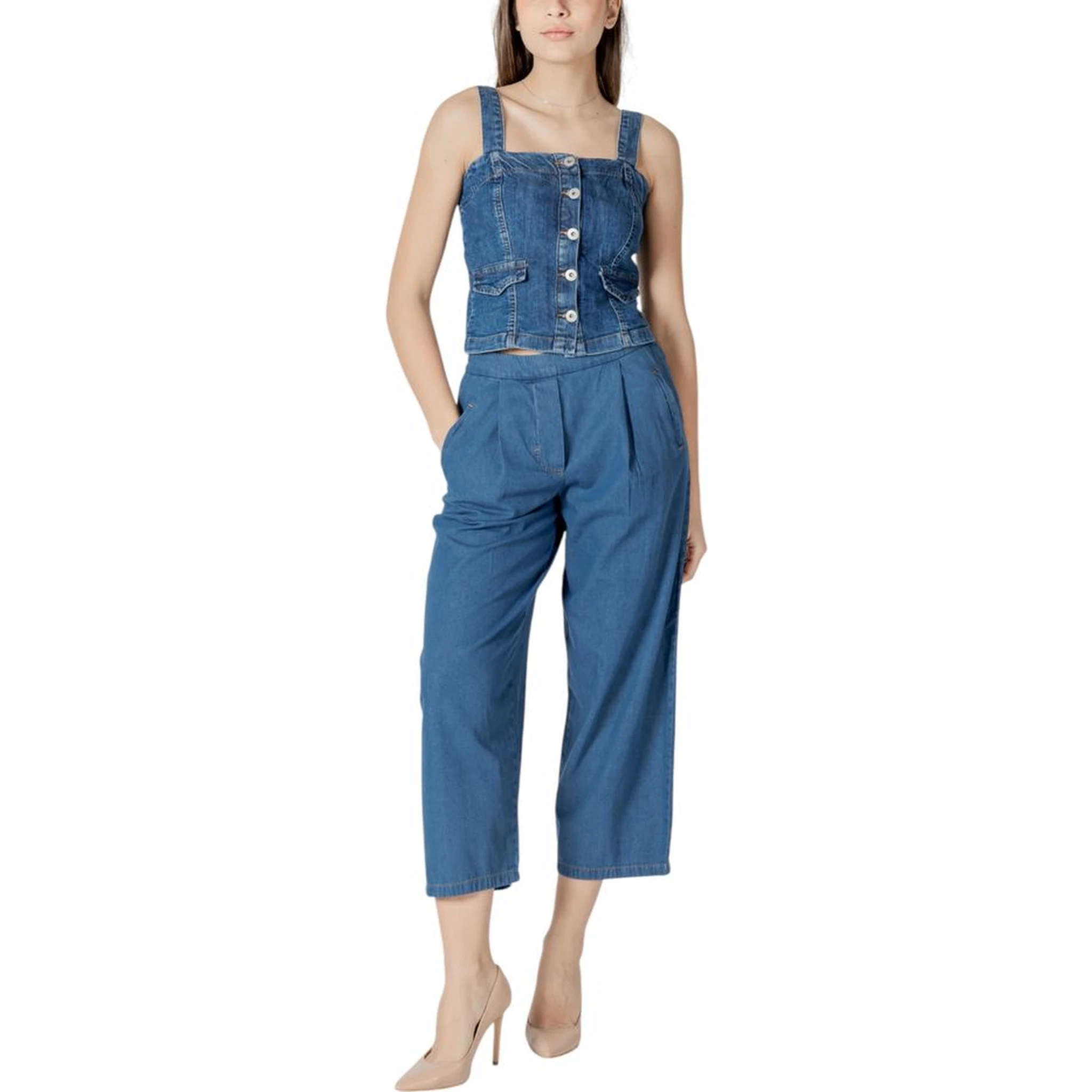 Blue Cotton Cropped Jeans