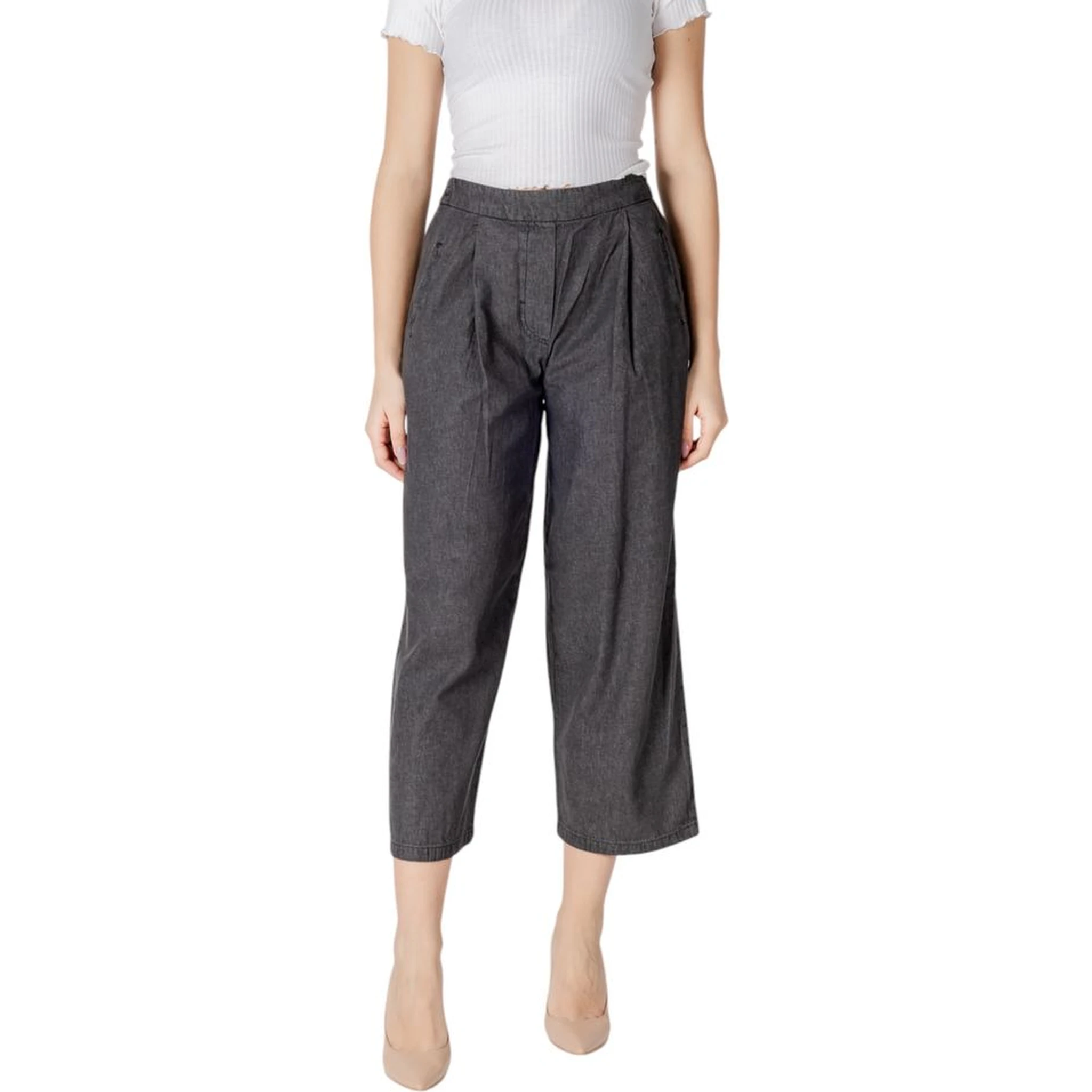 Black Cotton Cropped Jeans