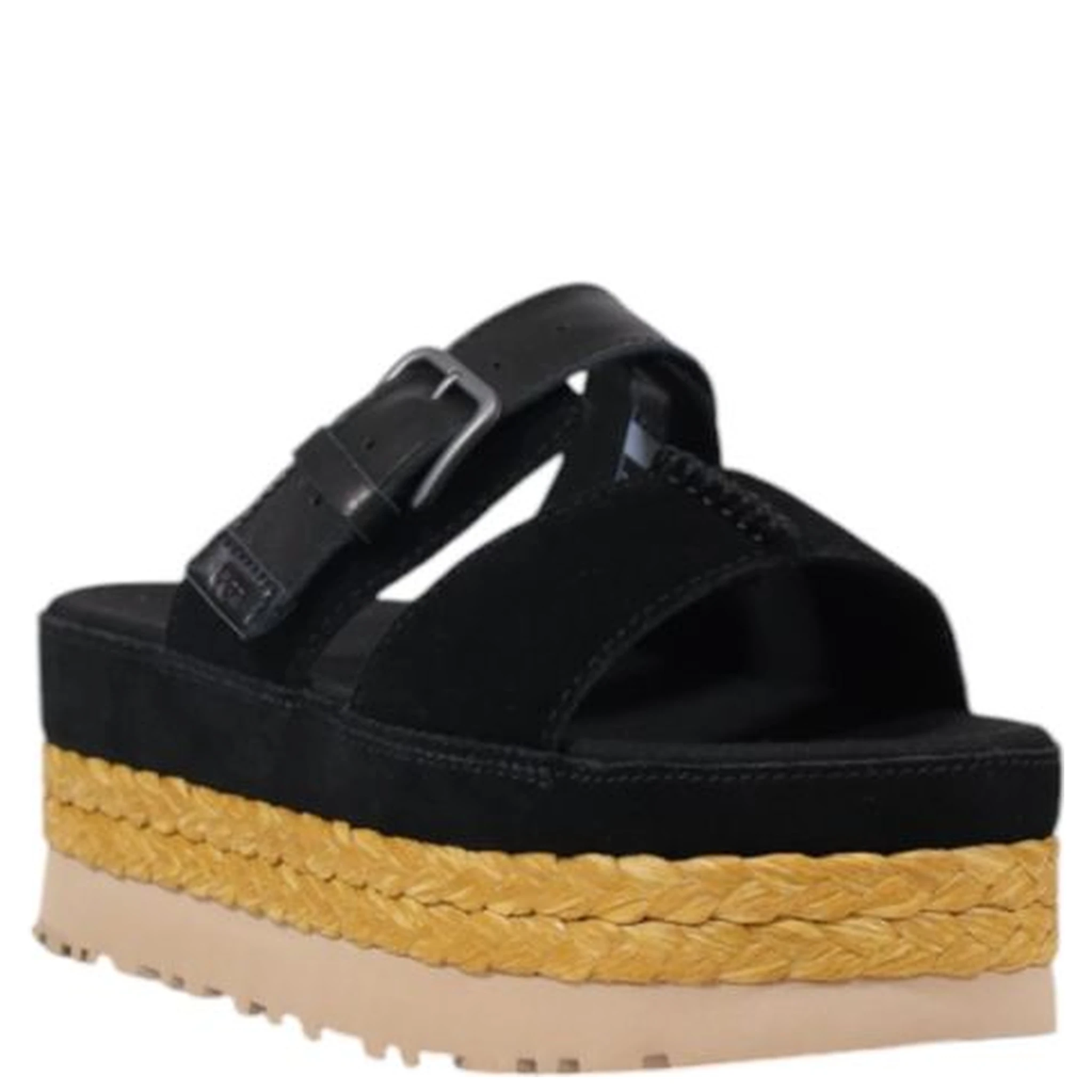 Black Suede Leather Platform Sandals