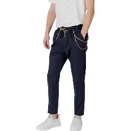 Blue Cotton Casual Pants