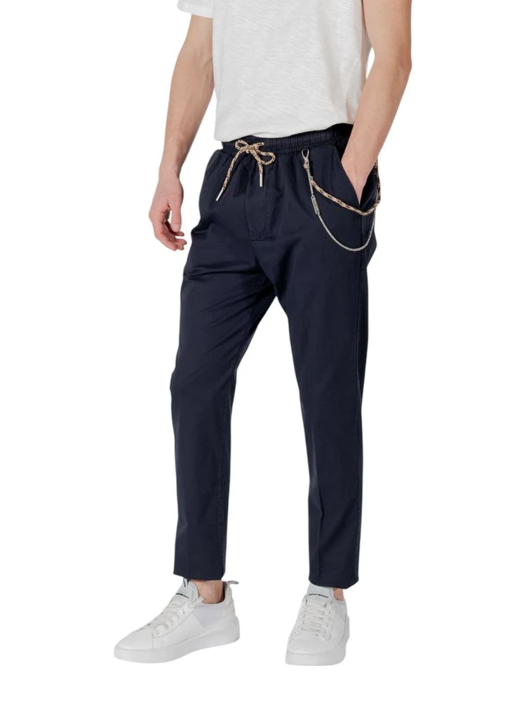 Blue Cotton Casual Pants
