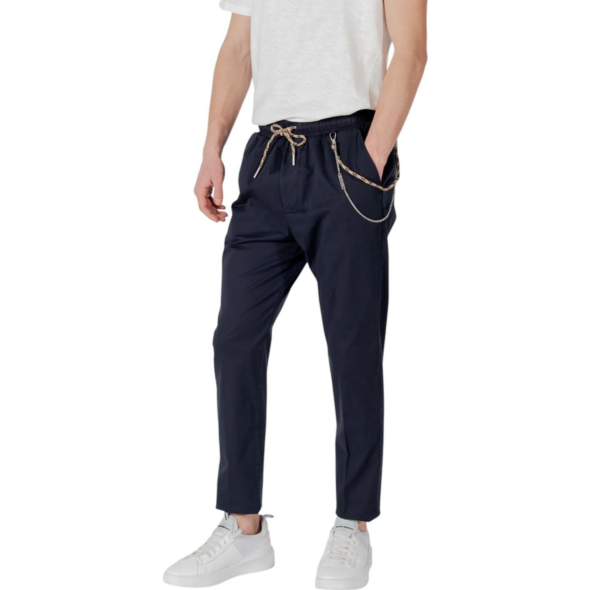 Blue Cotton Casual Pants