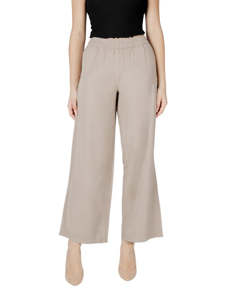 Beige Viscose Casual Pants