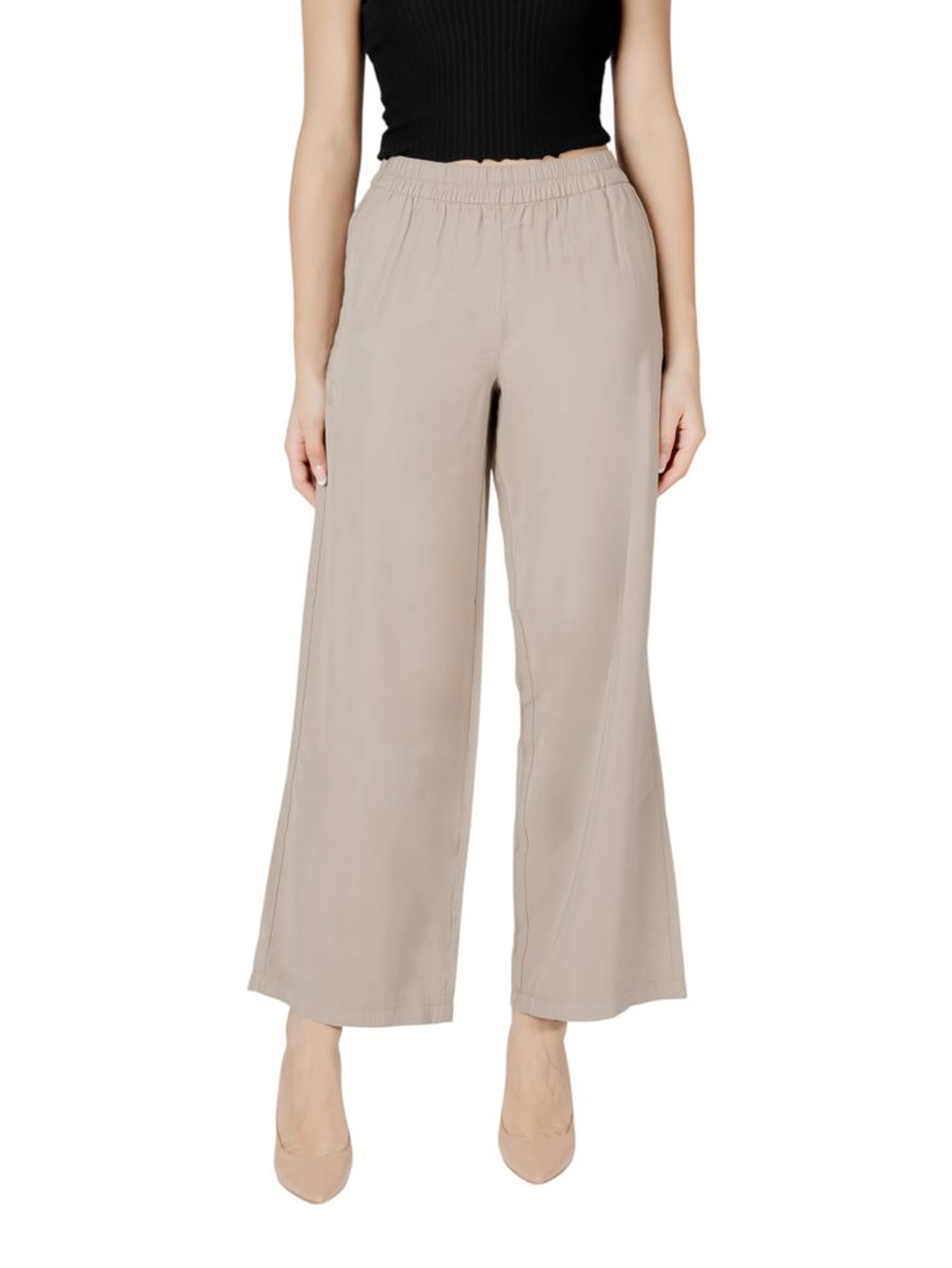 Beige Viscose Casual Pants