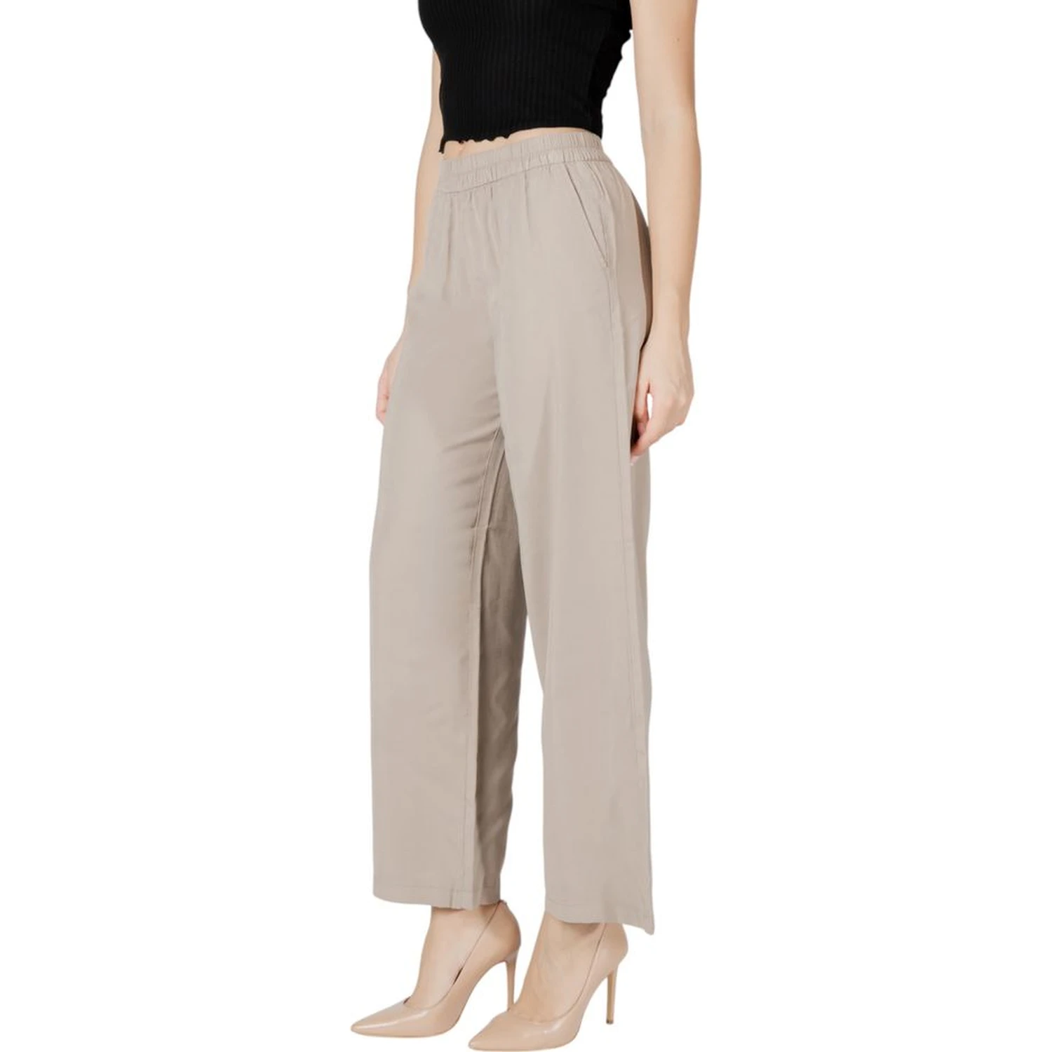 Beige Viscose Casual Pants