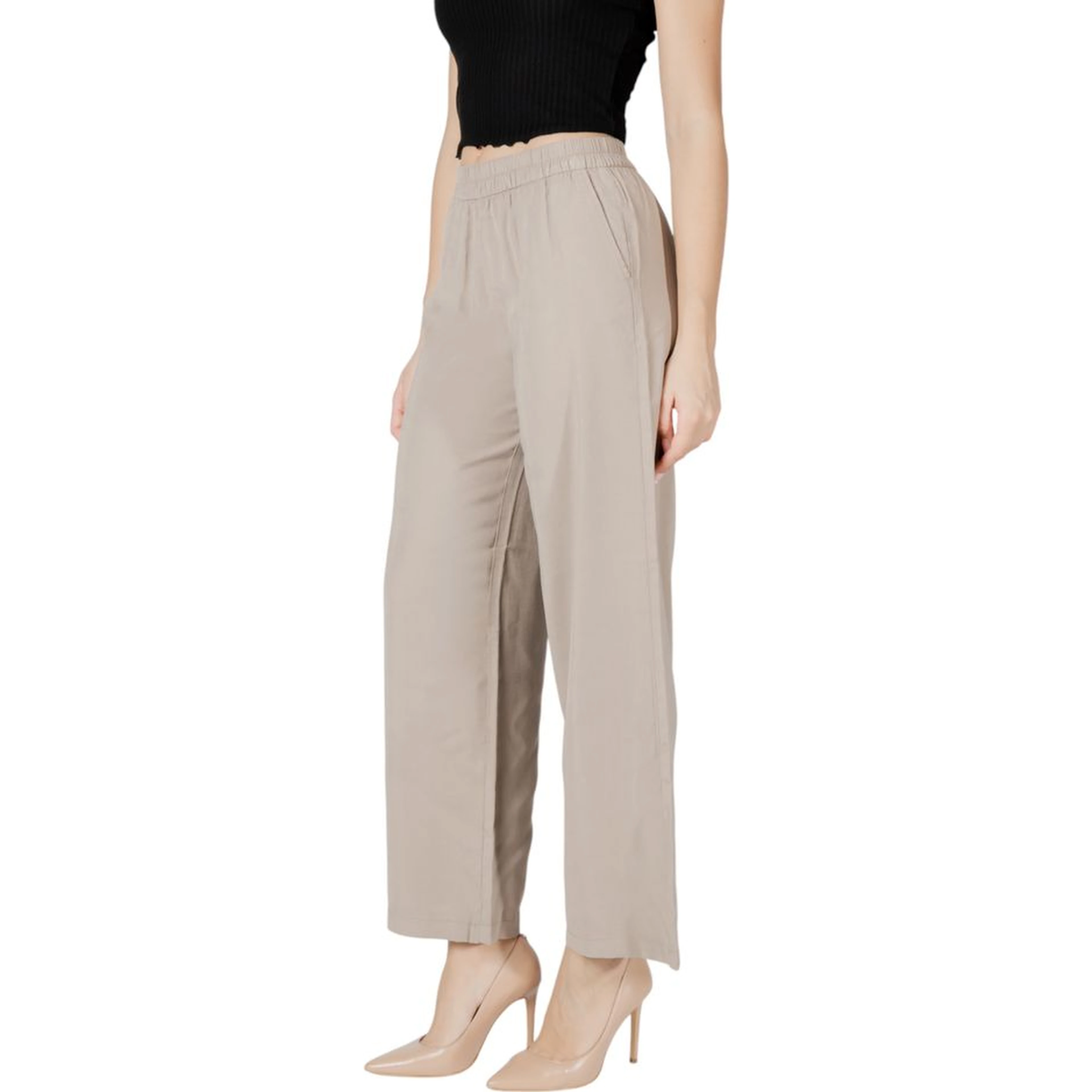 Beige Viscose Casual Pants