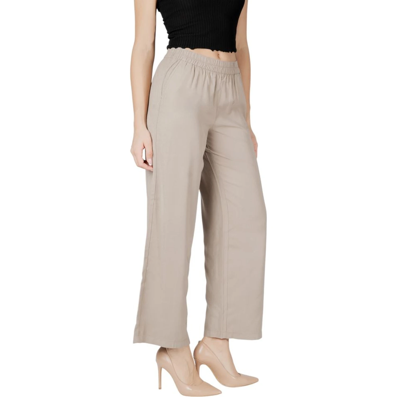 Beige Viscose Casual Pants