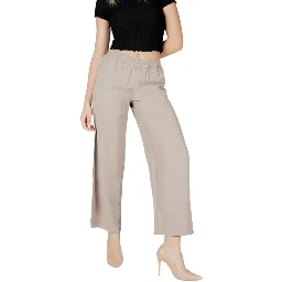 Beige Viscose Casual Pants