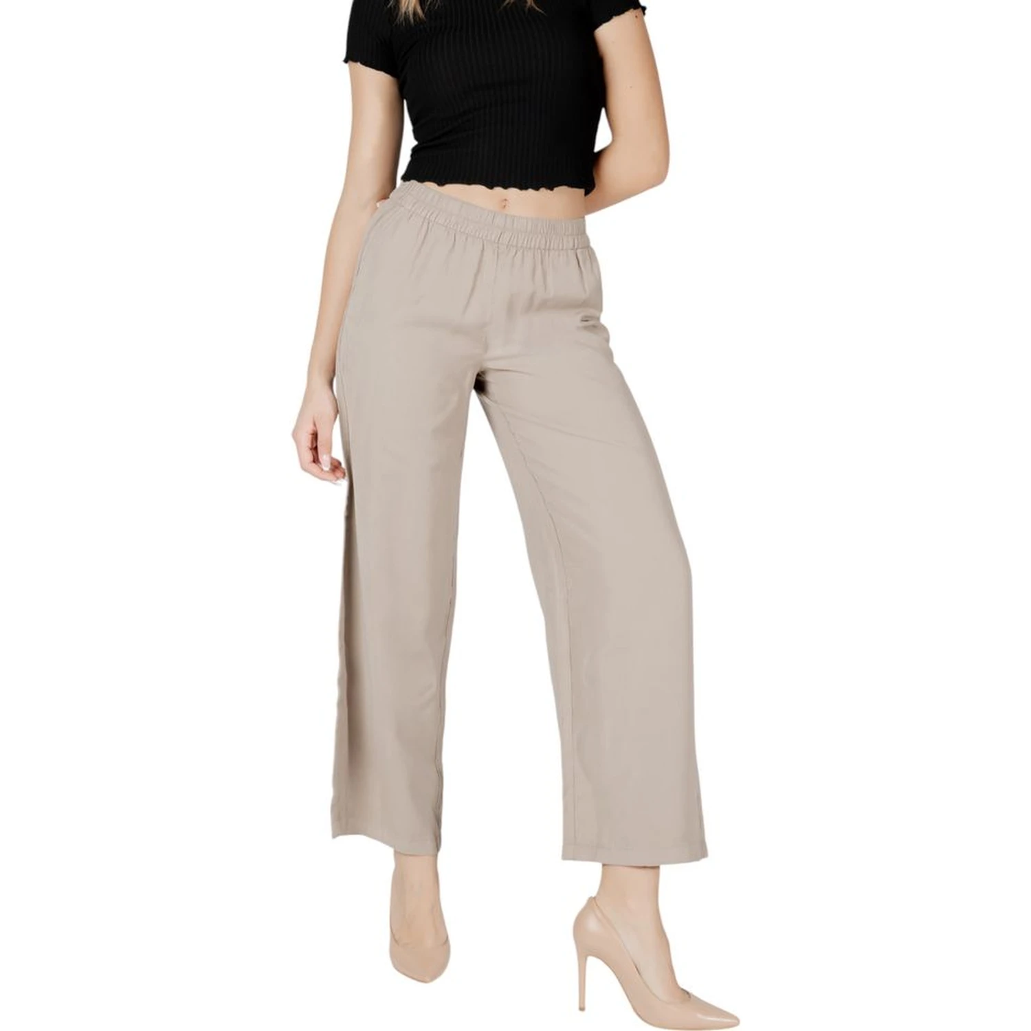 Beige Viscose Casual Pants