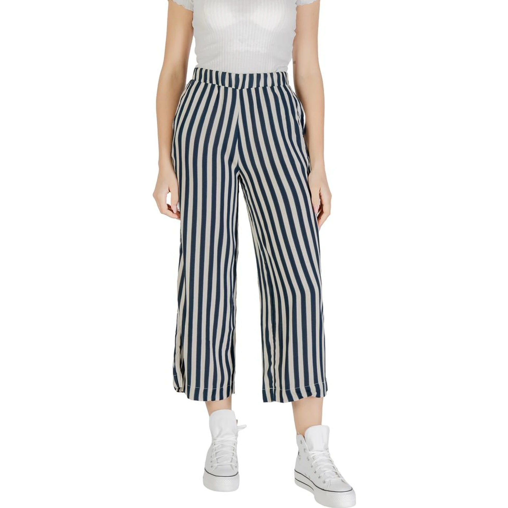 Blue Viscose Cropped Pants