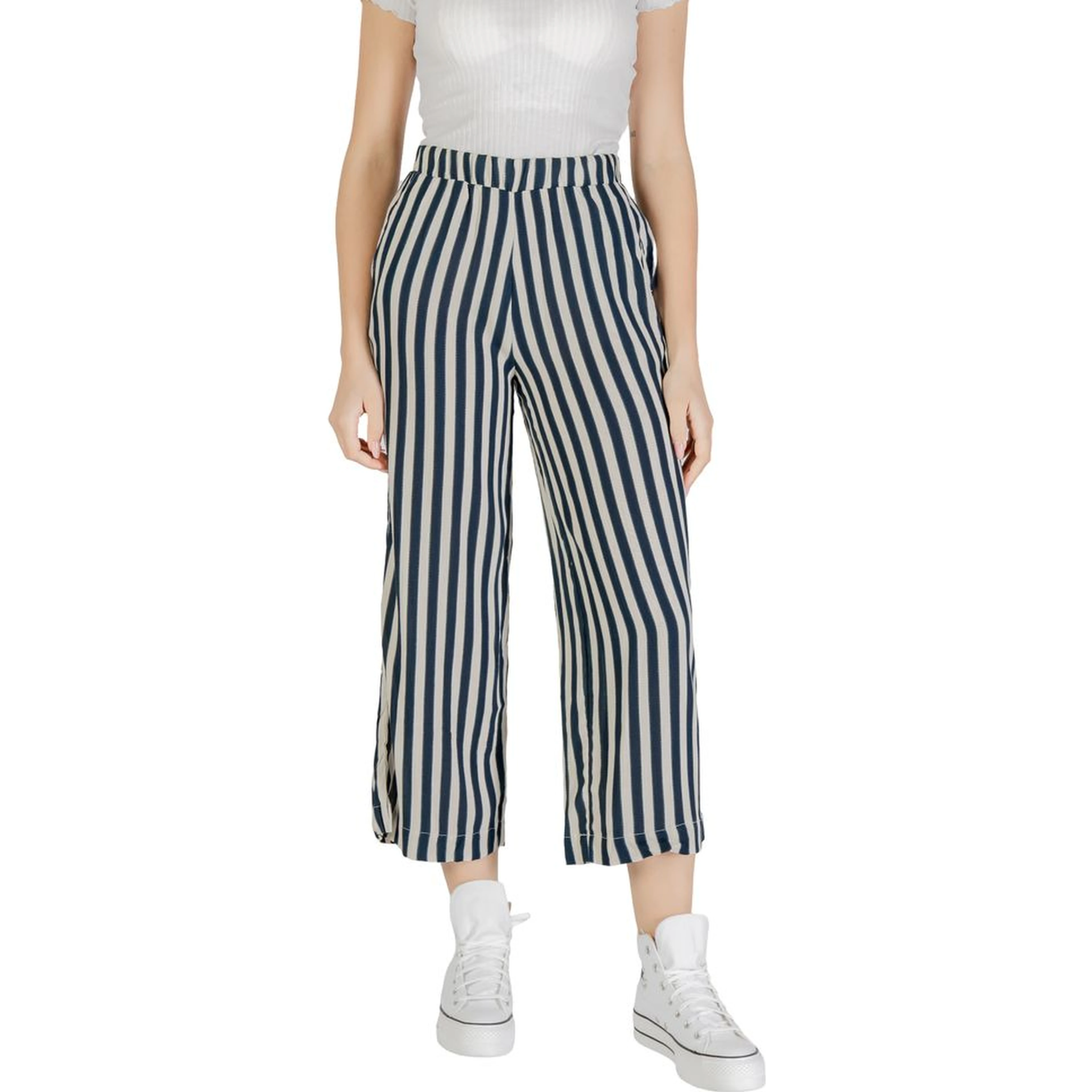 Blue Viscose Cropped Pants