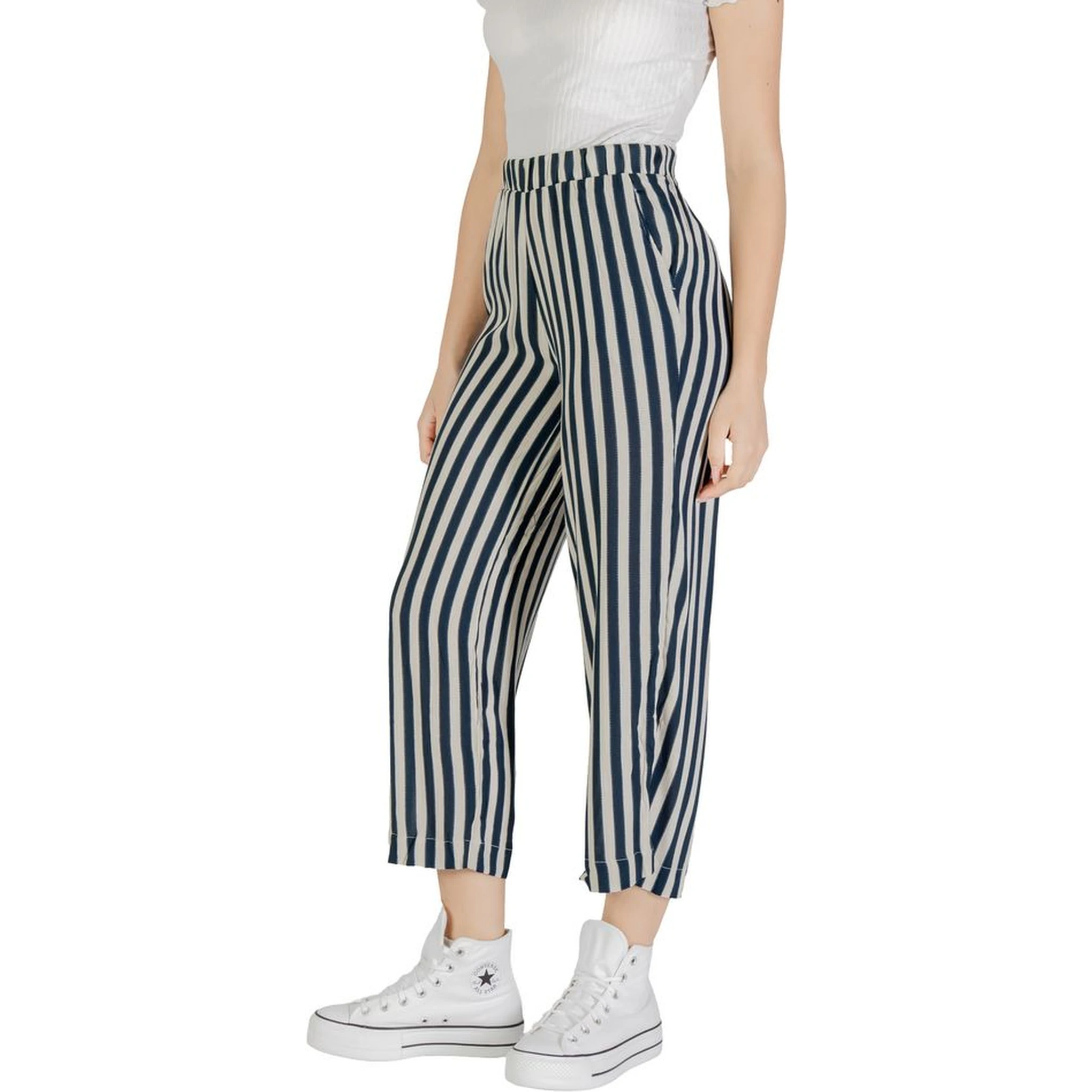 Blue Viscose Cropped Pants