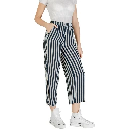 Blue Viscose Cropped Pants
