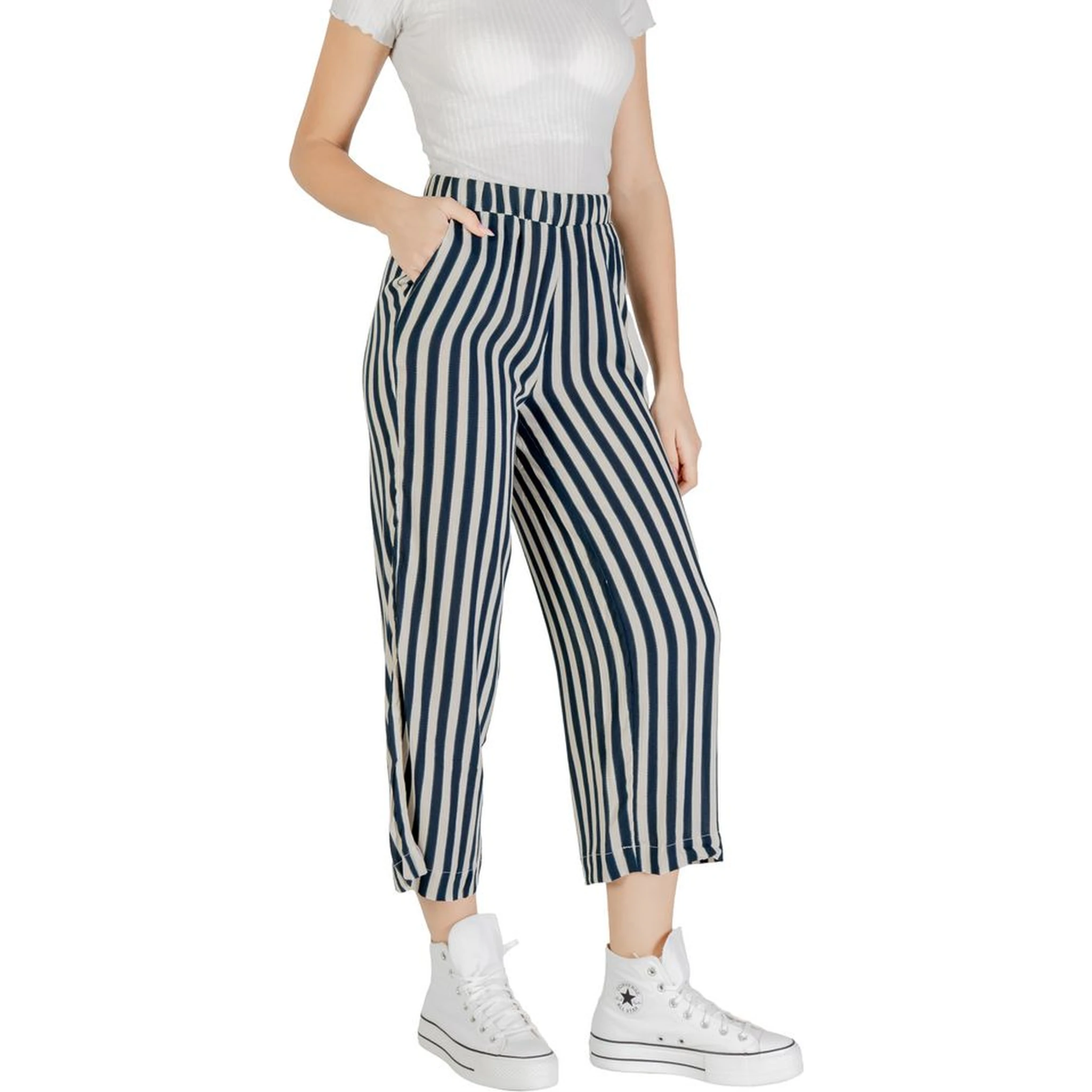 Blue Viscose Cropped Pants
