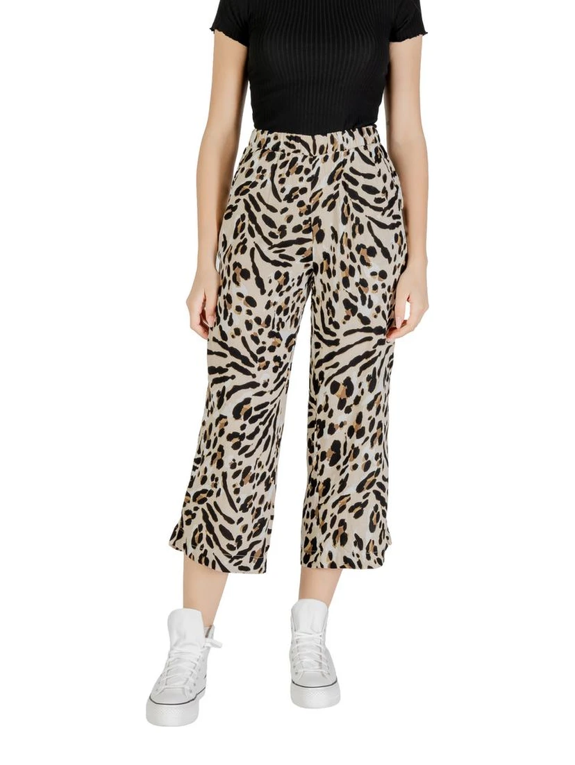 Beige Viscose Cropped Pants