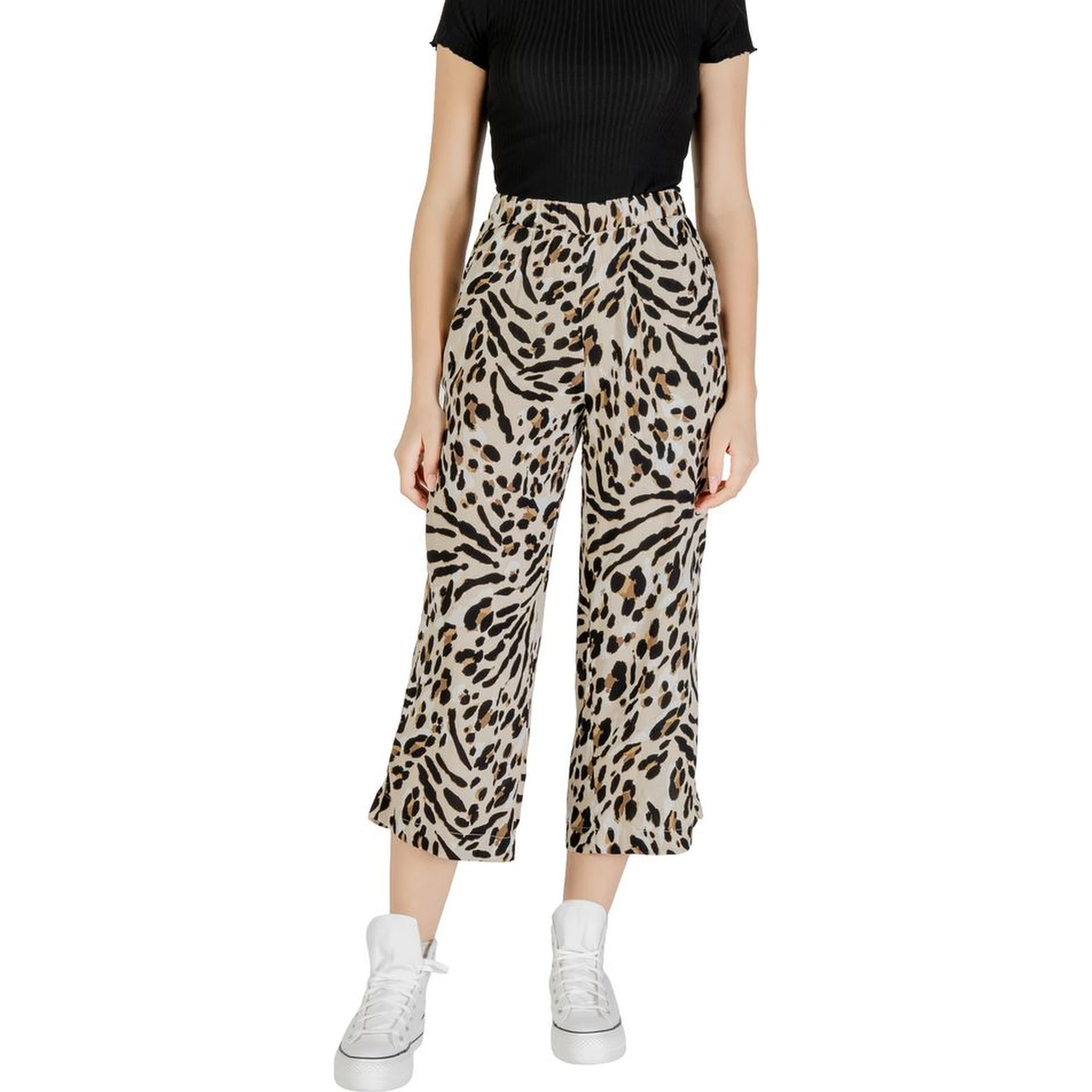 Beige Viscose Cropped Pants