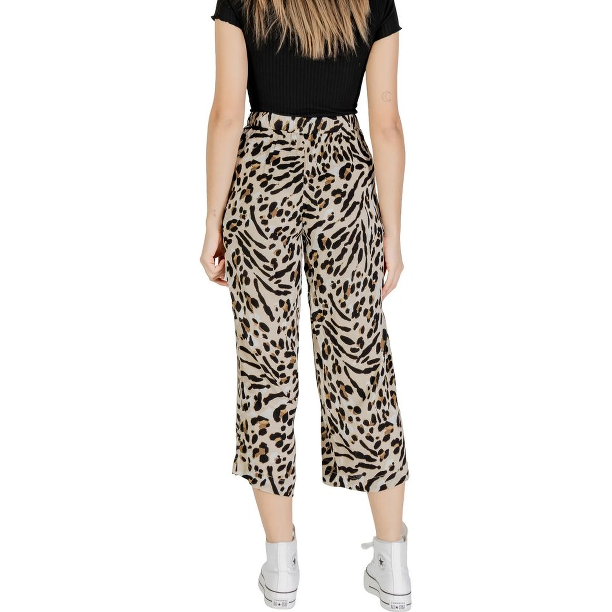 Beige Viscose Cropped Pants
