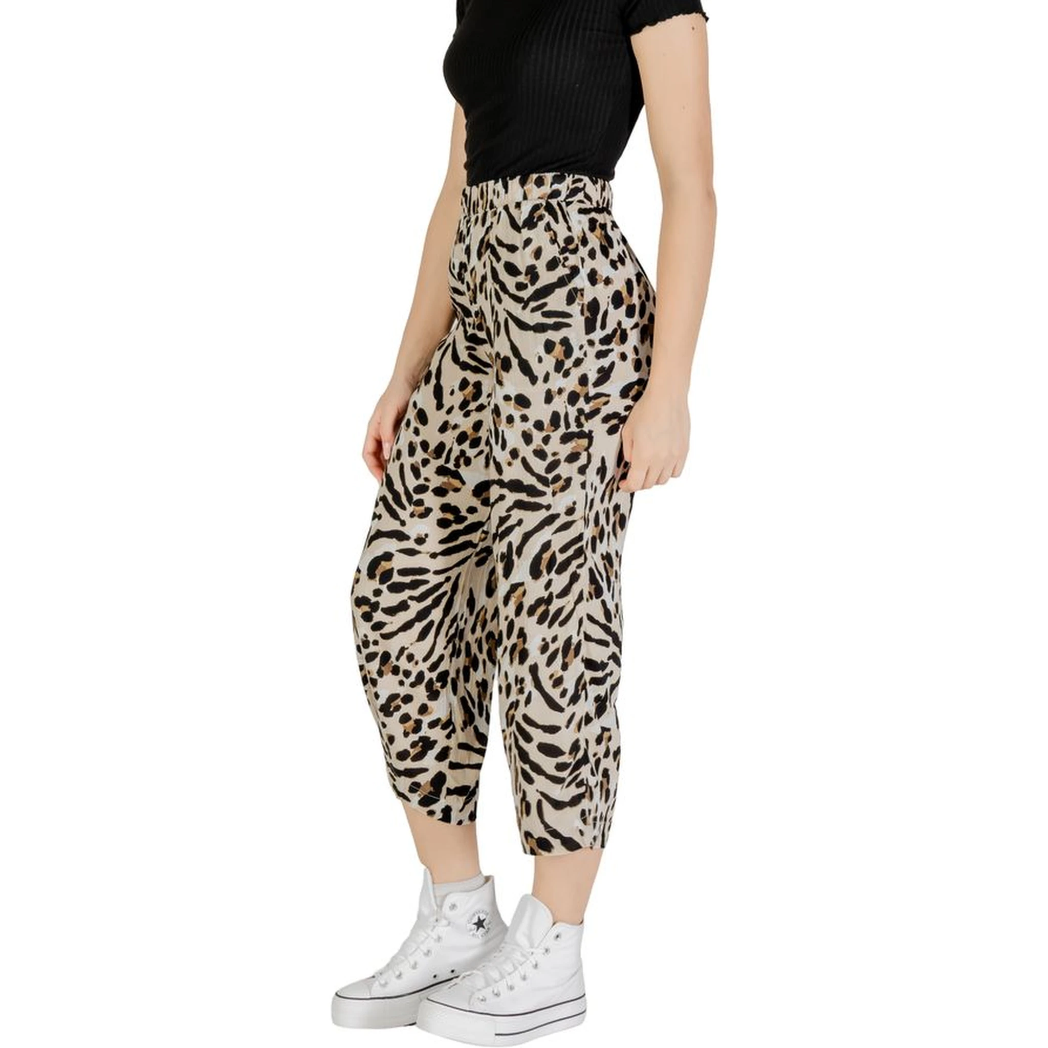 Beige Viscose Cropped Pants