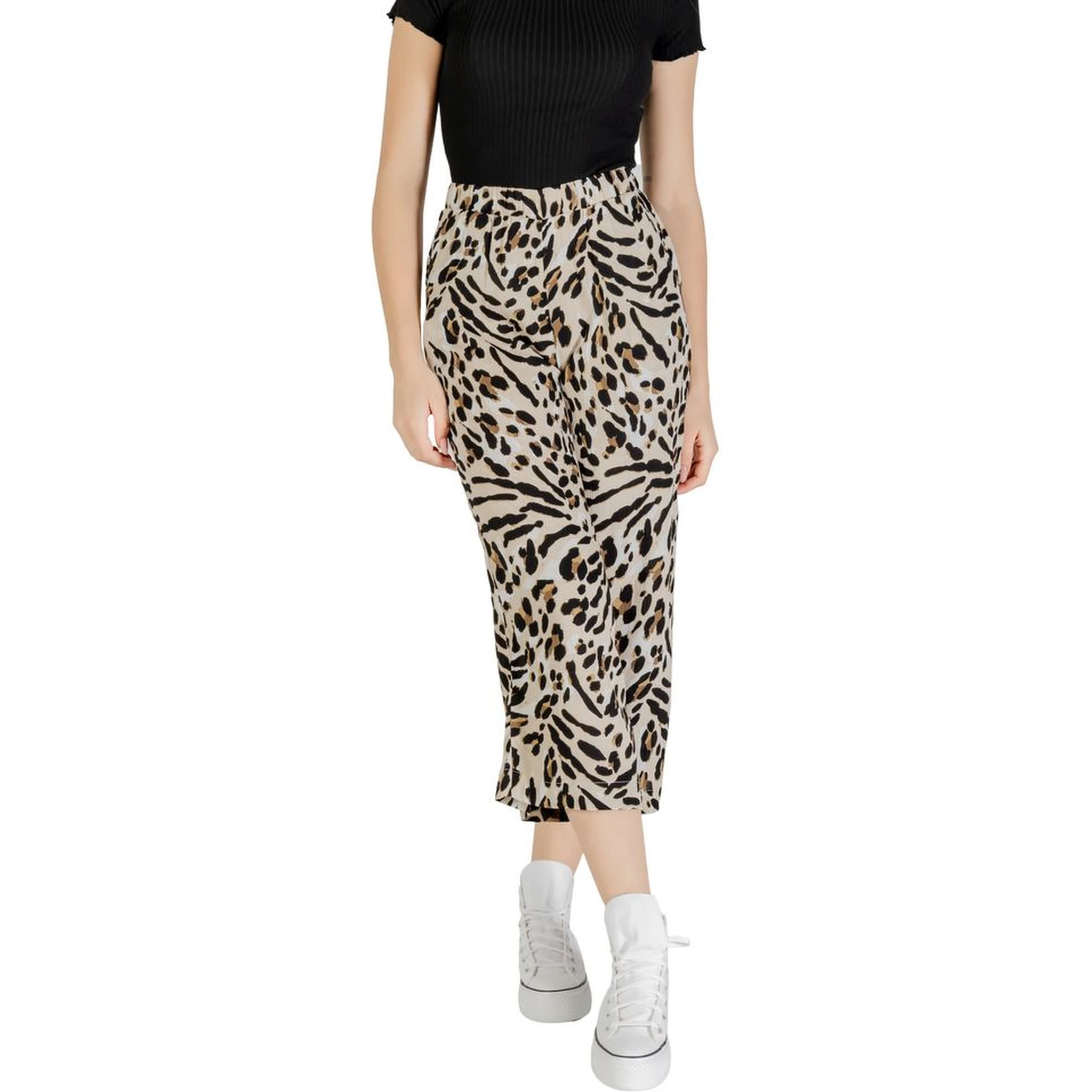 Beige Viscose Cropped Pants