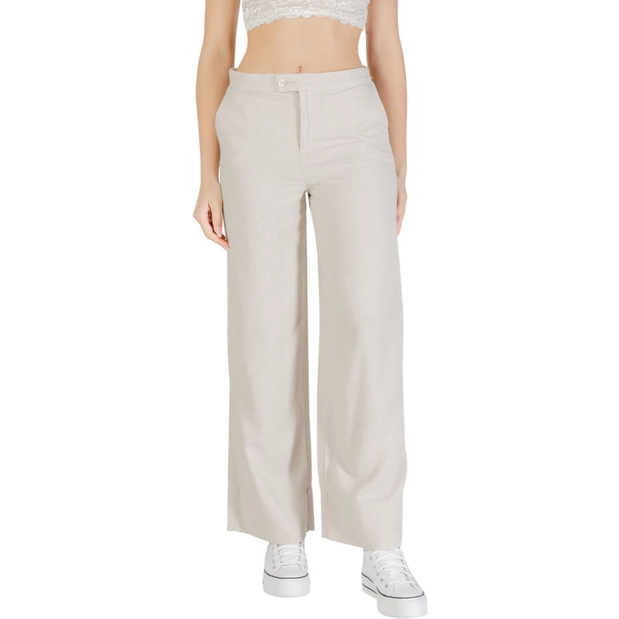 Beige Viscose Casual Pants