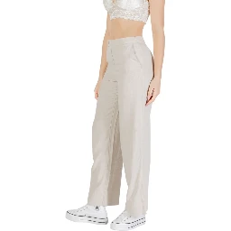 Beige Viscose Casual Pants