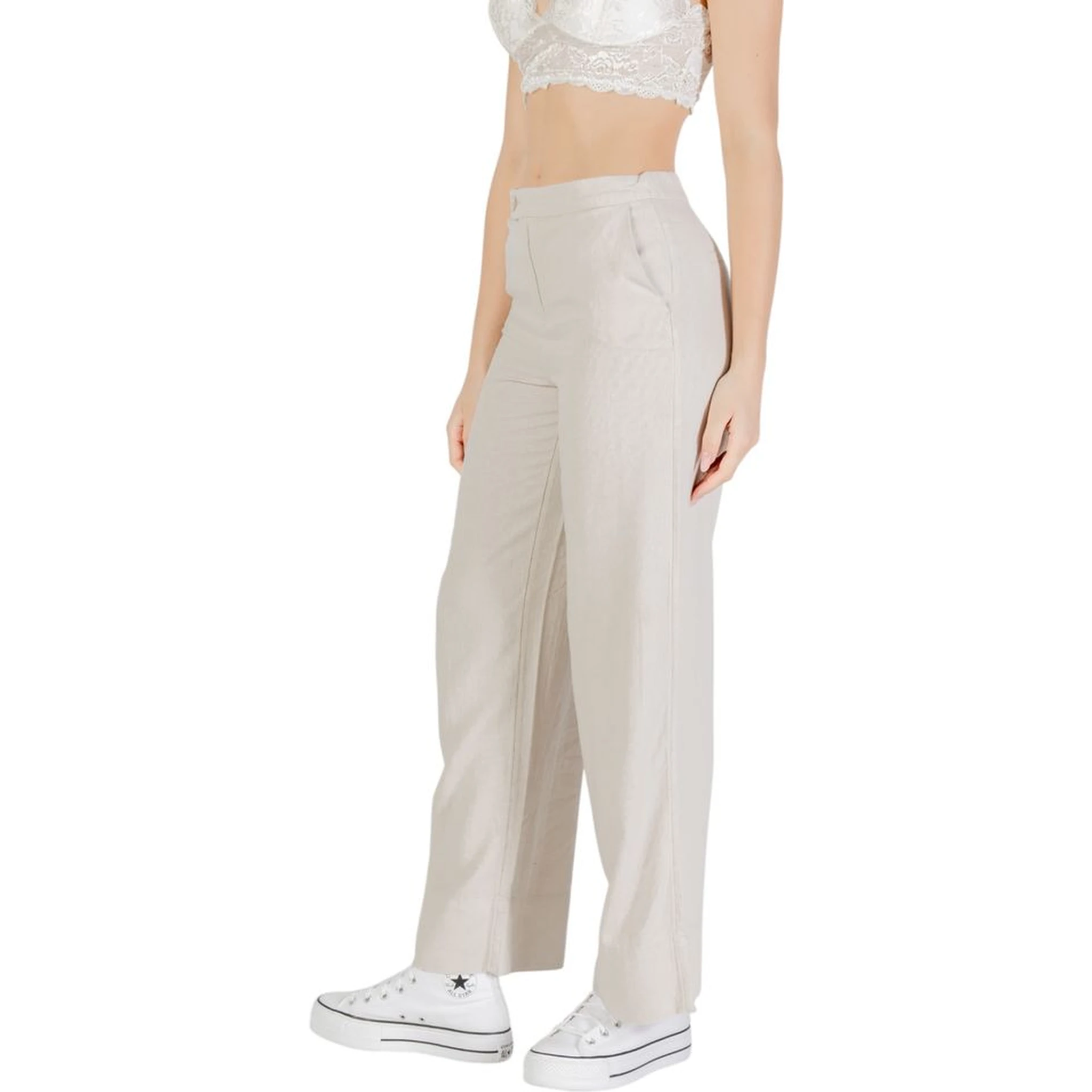 Beige Viscose Casual Pants