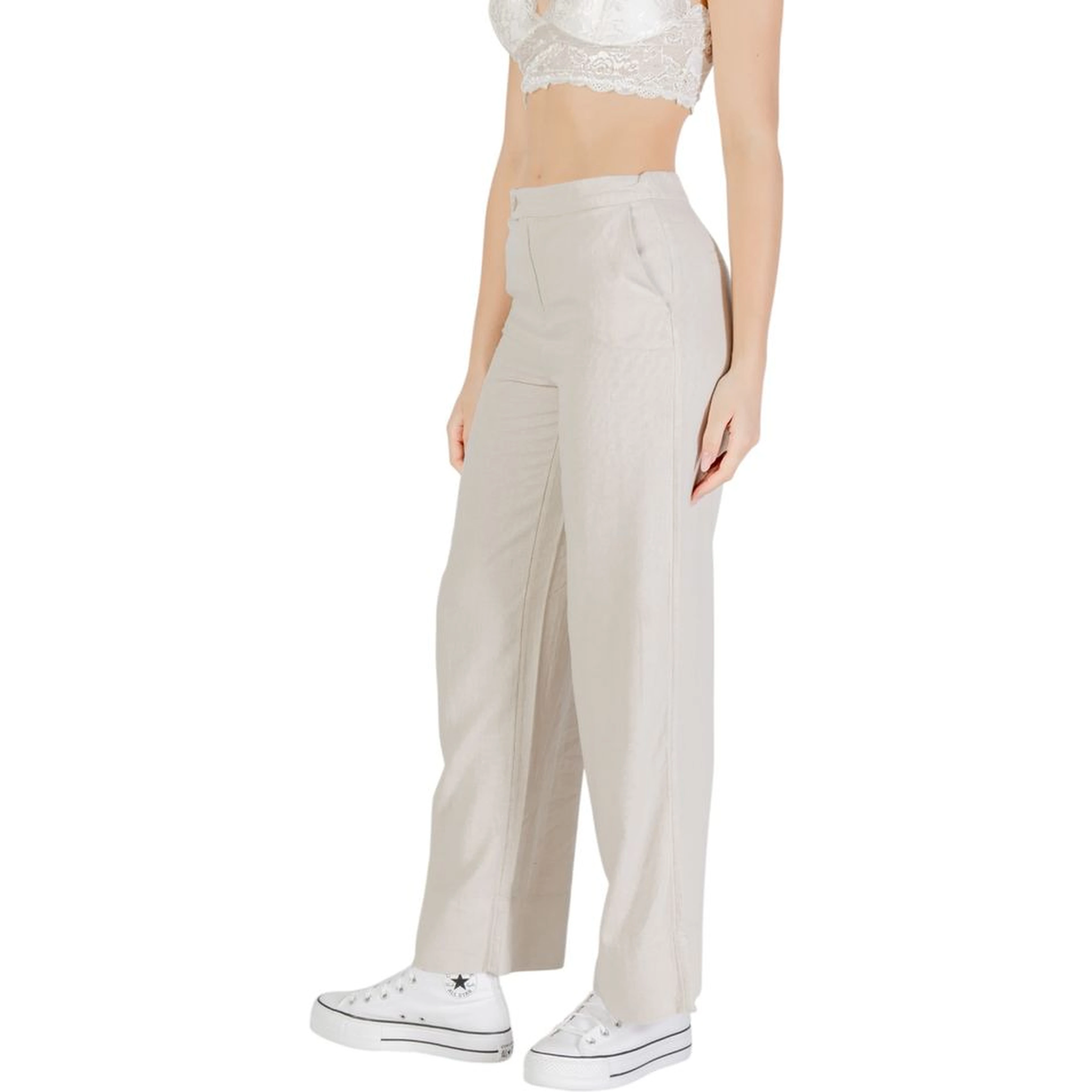 Beige Viscose Casual Pants