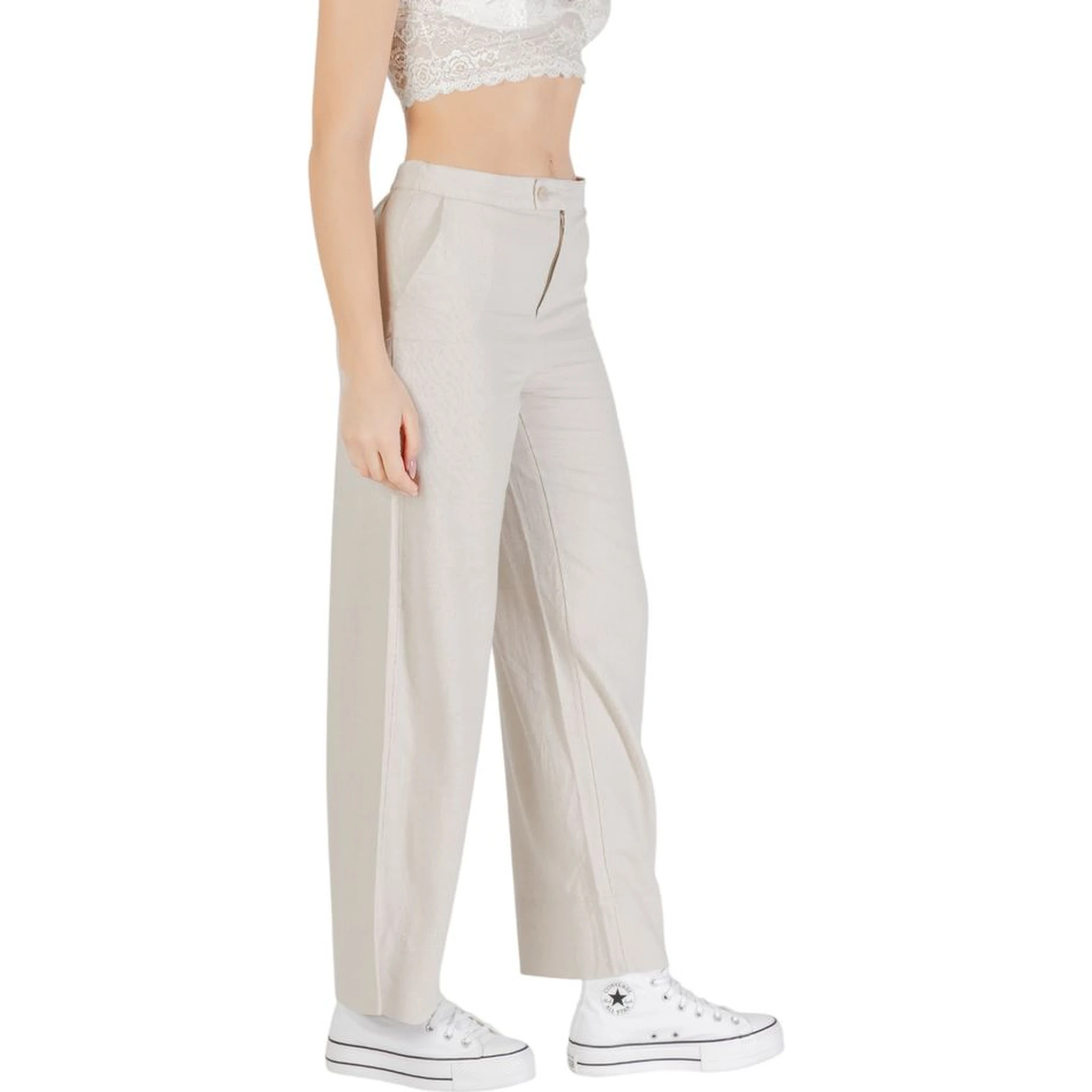Beige Viscose Casual Pants