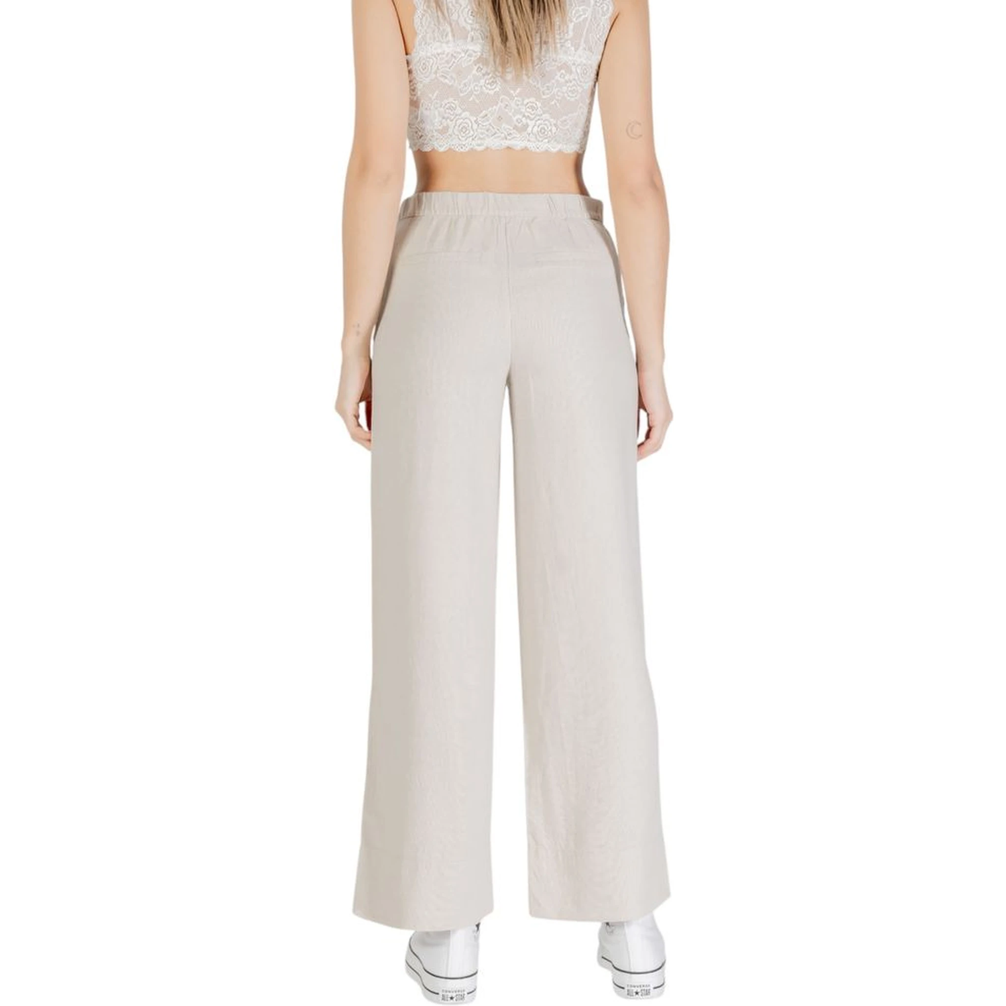 Beige Viscose Casual Pants