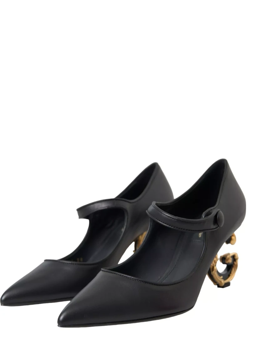 Black Leather Logo Heels Mary Janes Pumps Shoes