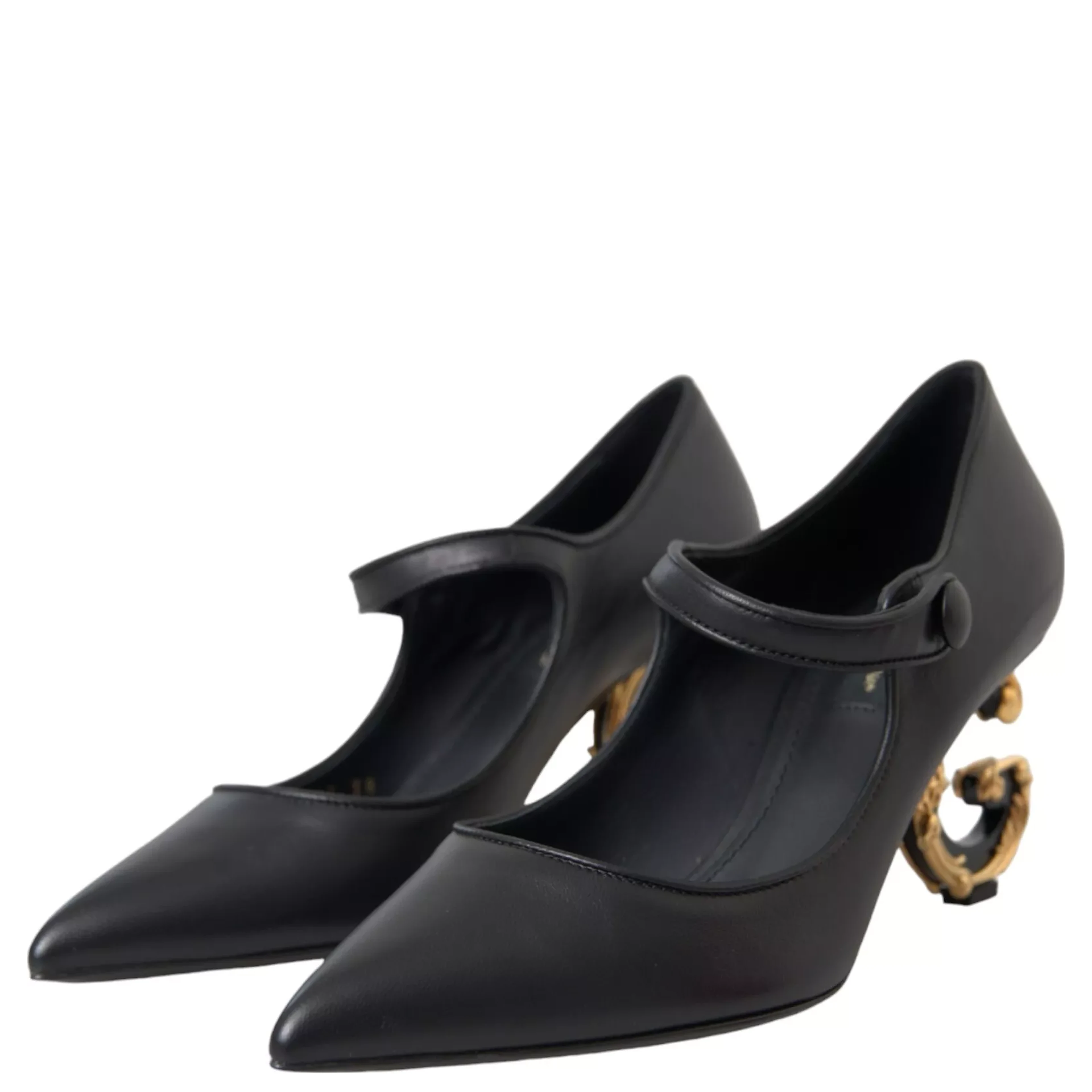 Black Leather Logo Heels Mary Janes Pumps Shoes