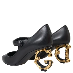 Black Leather Logo Heels Mary Janes Pumps Shoes