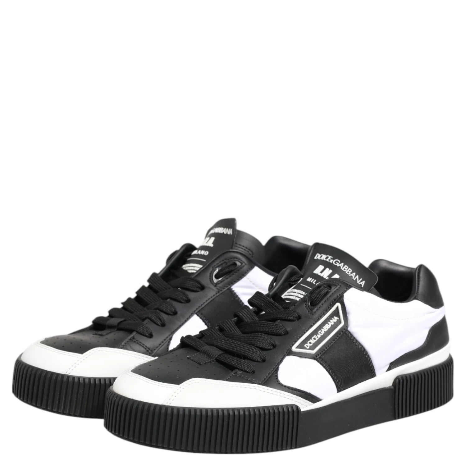 Black White Leather MIAMI Low Top Sneakers Shoes