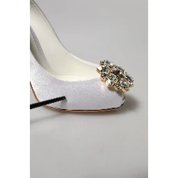 White Crystals Peep Toe Satin Pumps Shoes