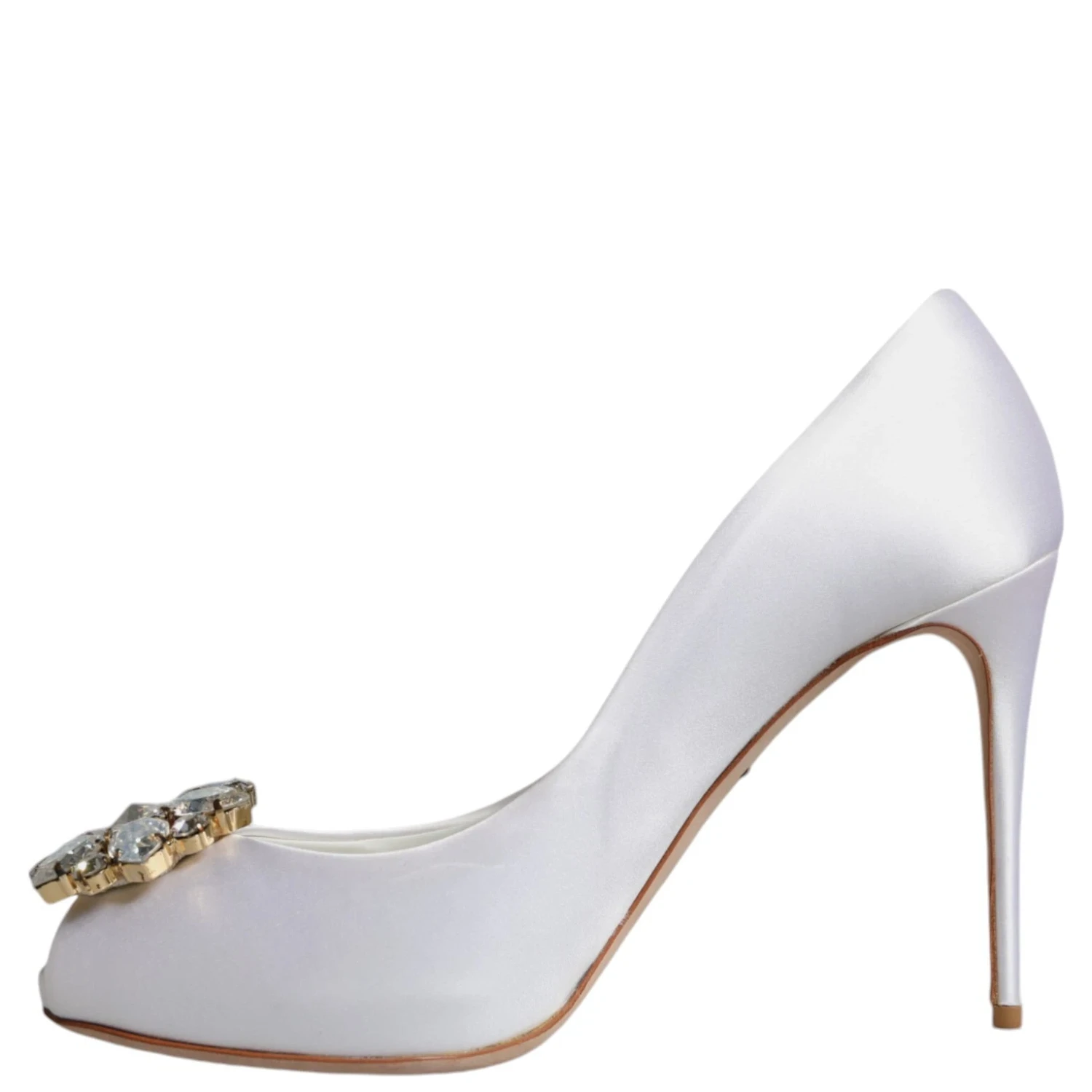 White Crystals Peep Toe Satin Pumps Shoes