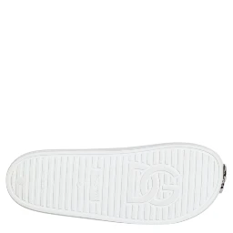 White Logo Slides Sandals Men Beachwear Shoes