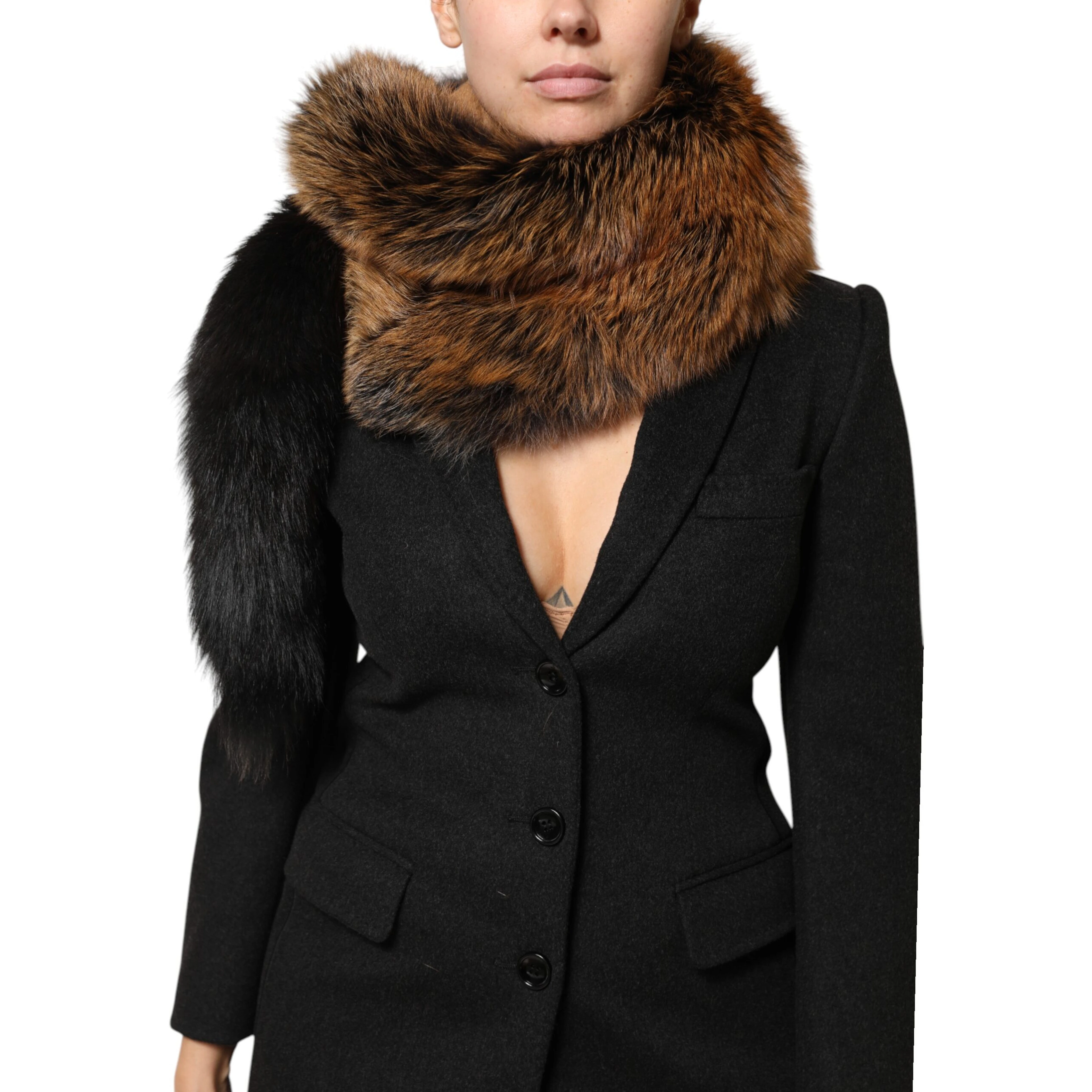 Brown Red Fox Fur Neck Cashmere Warmer Scarf