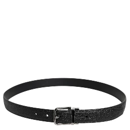 Black Textured Leather Silver Metal Buckle Men Belt