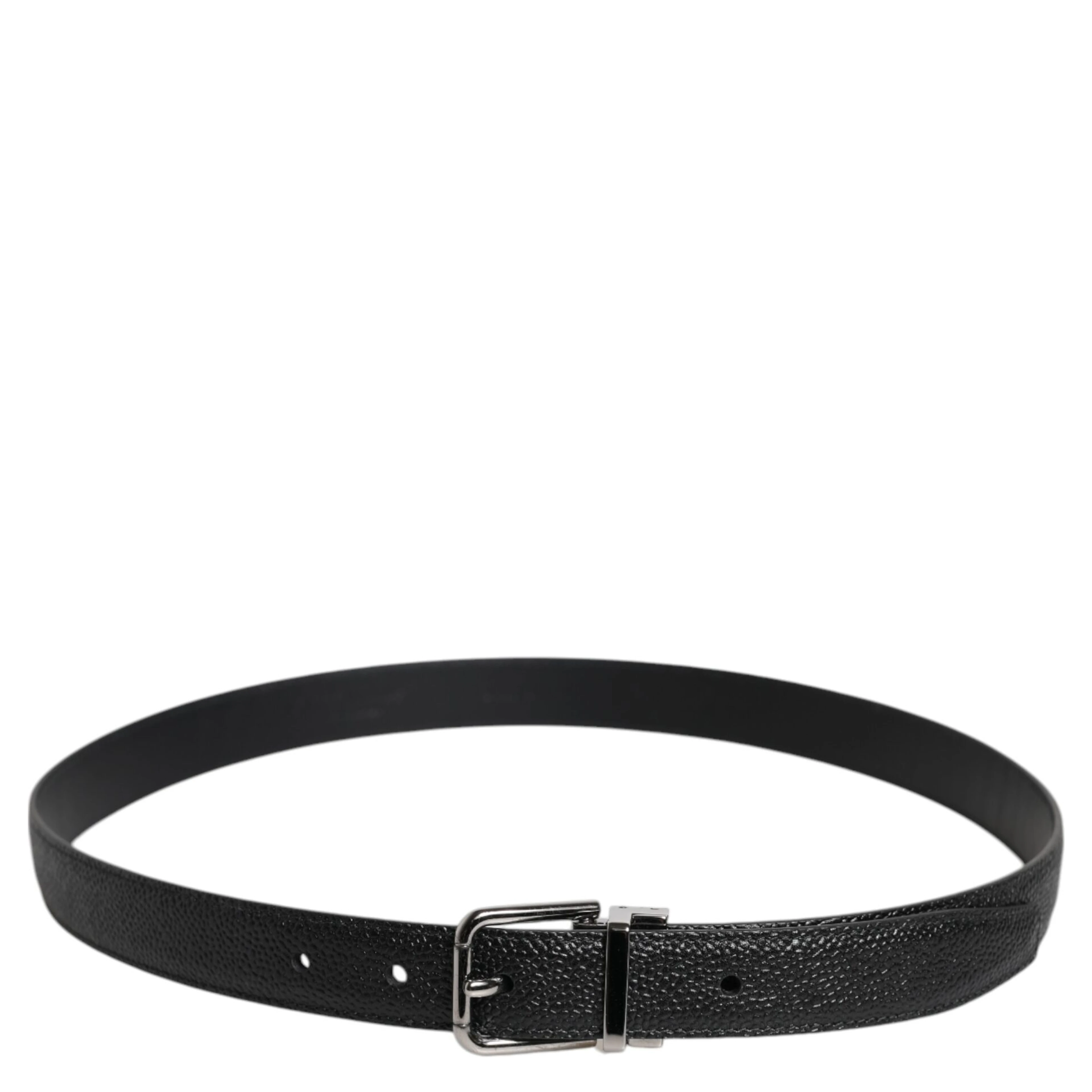 Black Textured Leather Silver Metal Buckle Men Belt