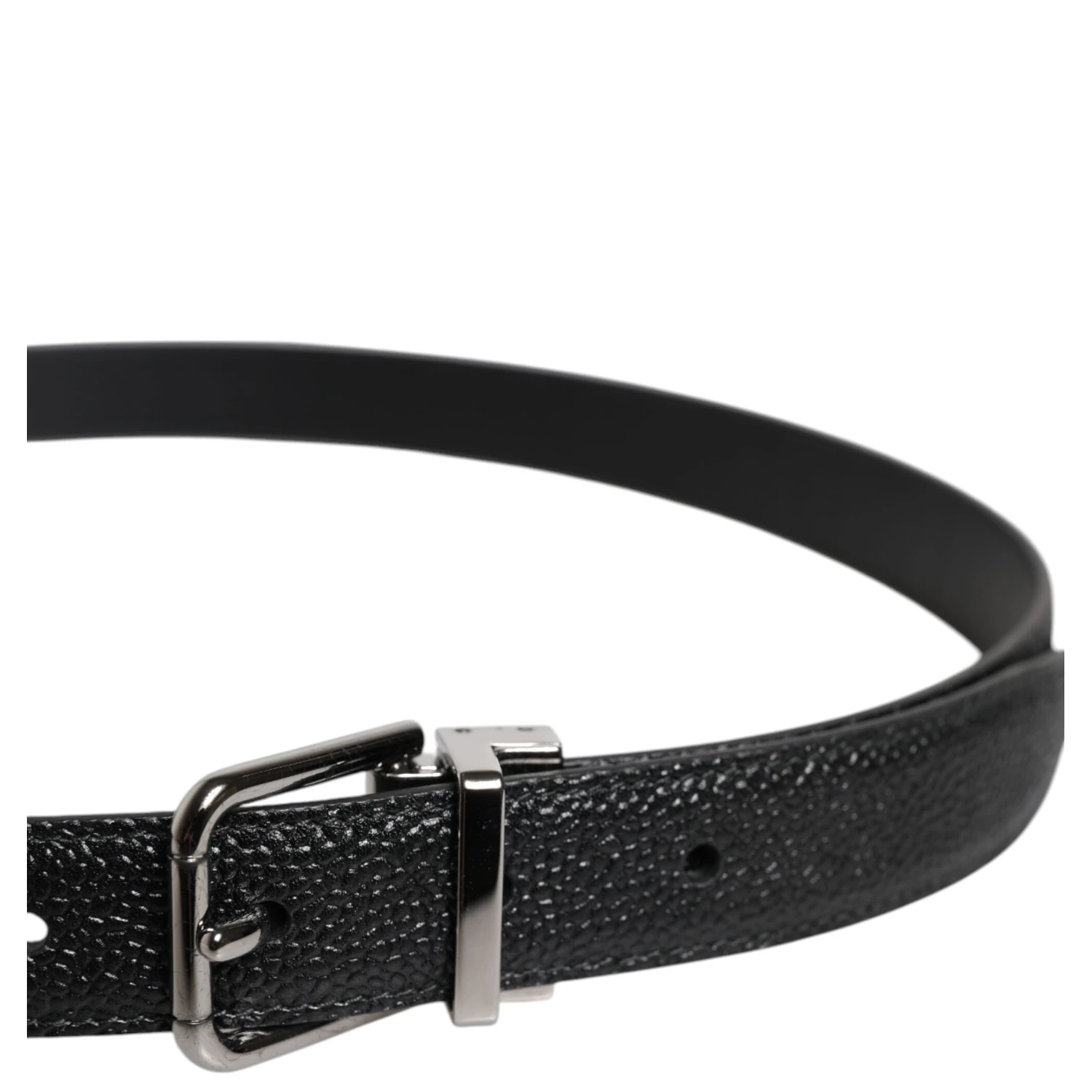 Black Textured Leather Silver Metal Buckle Men Belt
