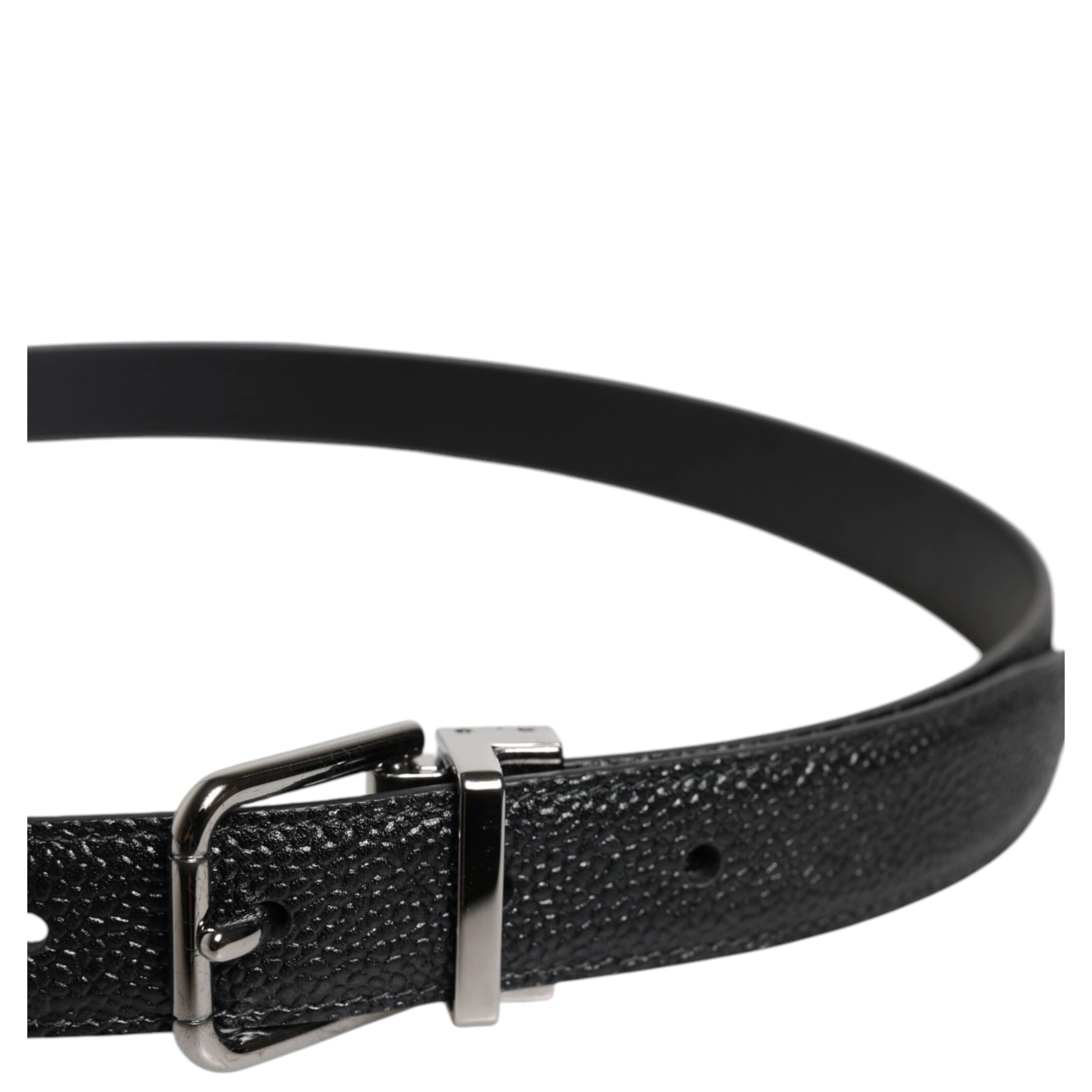 Black Textured Leather Silver Metal Buckle Men Belt