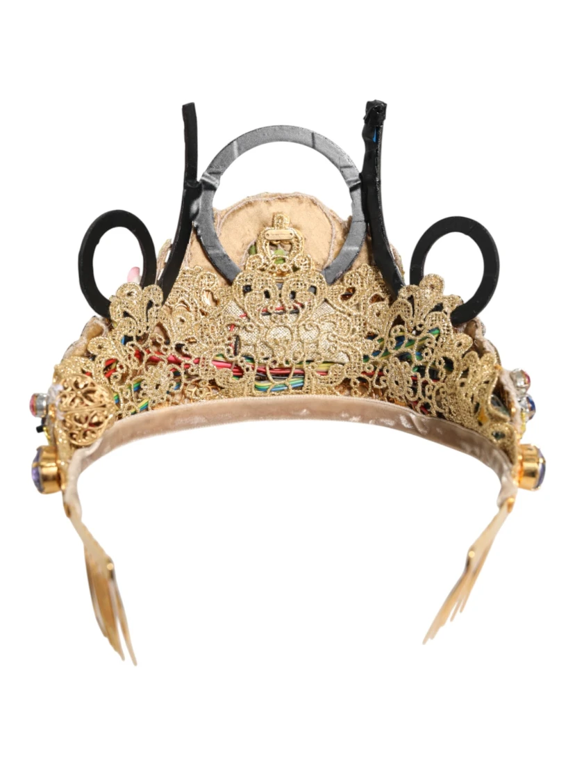 Gold Brass Crystal Embellished Headpiece Crown Diadem Tiara