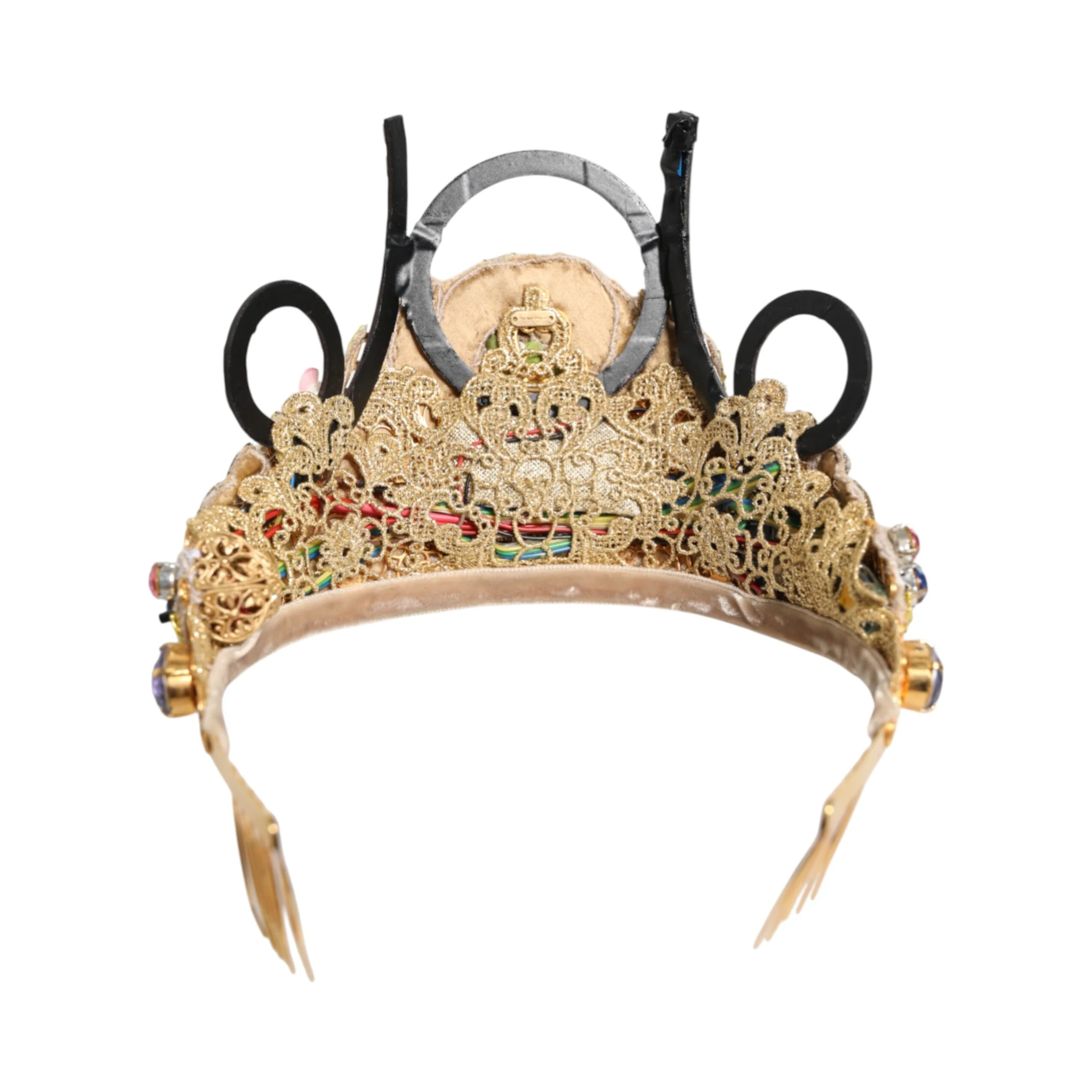 Gold Brass Crystal Embellished Headpiece Crown Diadem Tiara