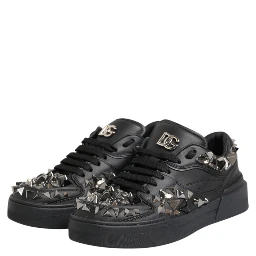 Black Portofino Studded Men Sneakers Shoes
