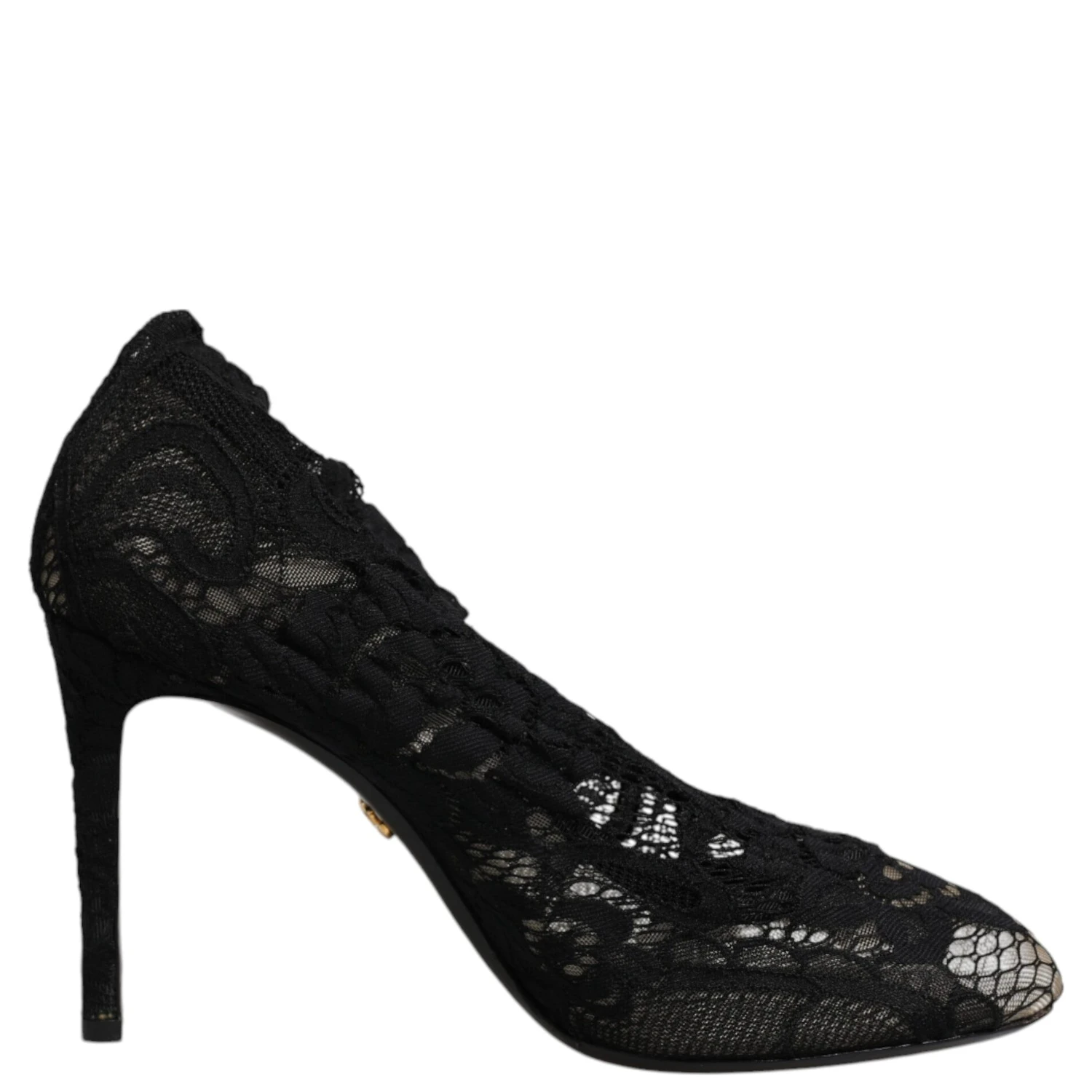 Black Lace Stretch Heels Mid Calf Boots Shoes