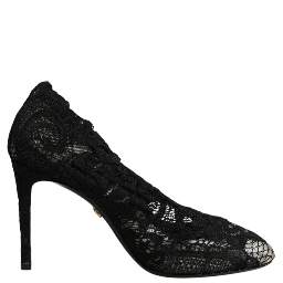 Black Lace Stretch Heels Mid Calf Boots Shoes