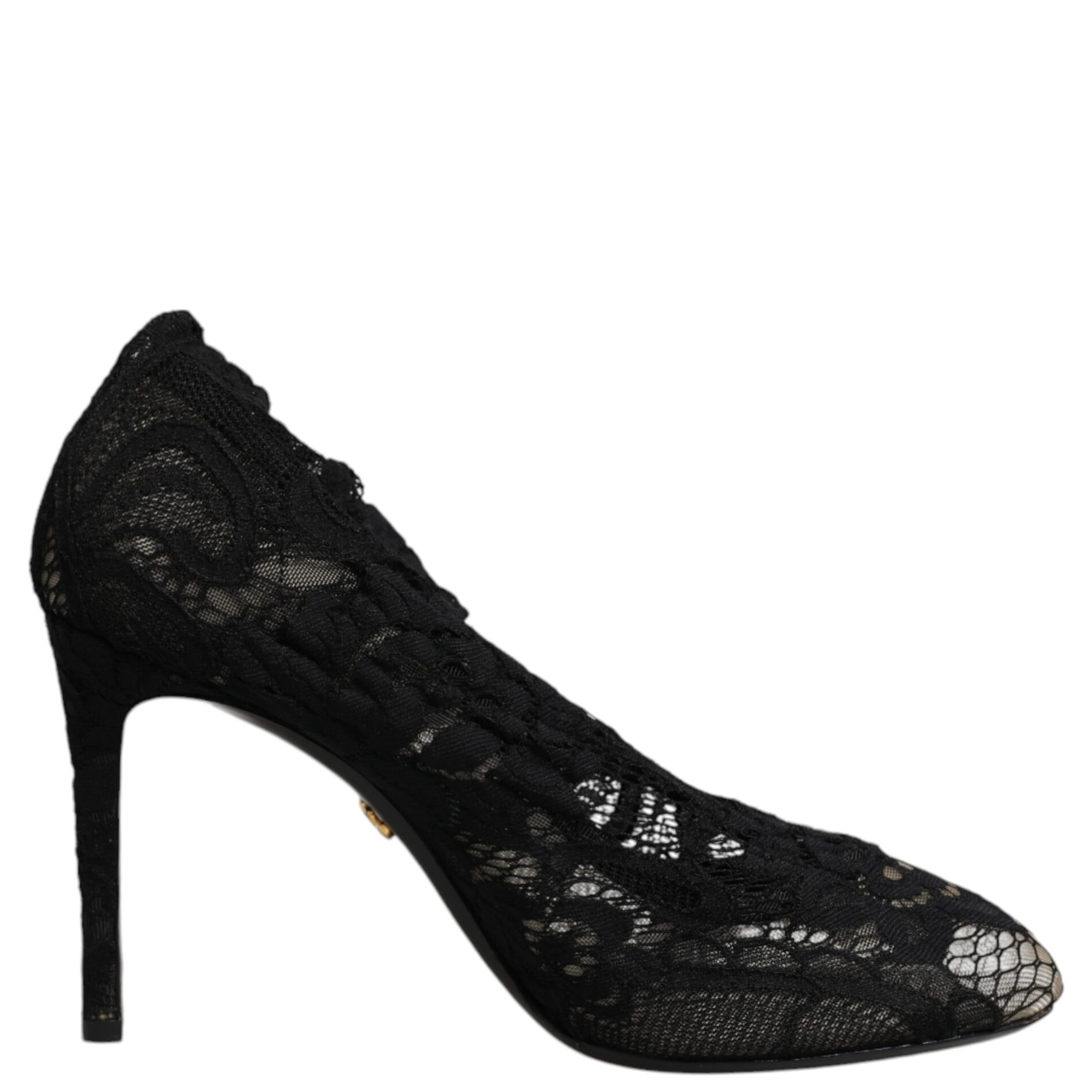 Black Lace Stretch Heels Mid Calf Boots Shoes